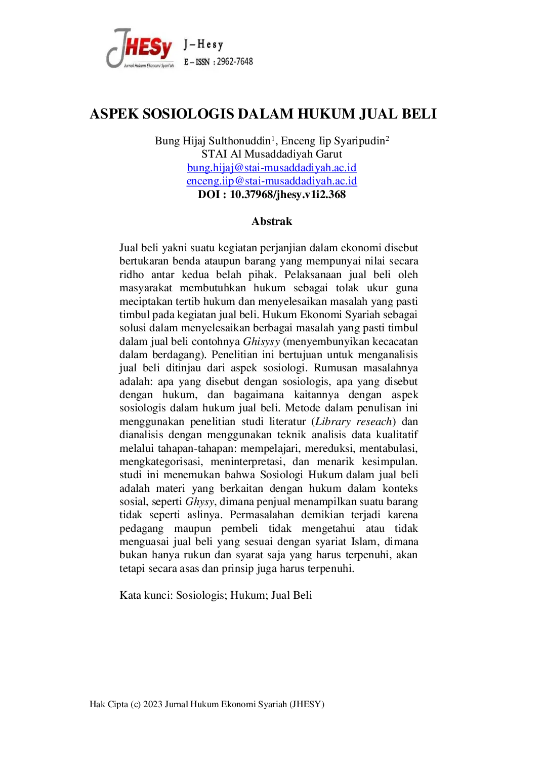 JURIS Aspek Sosiologis Dalam hukum Jual Beli