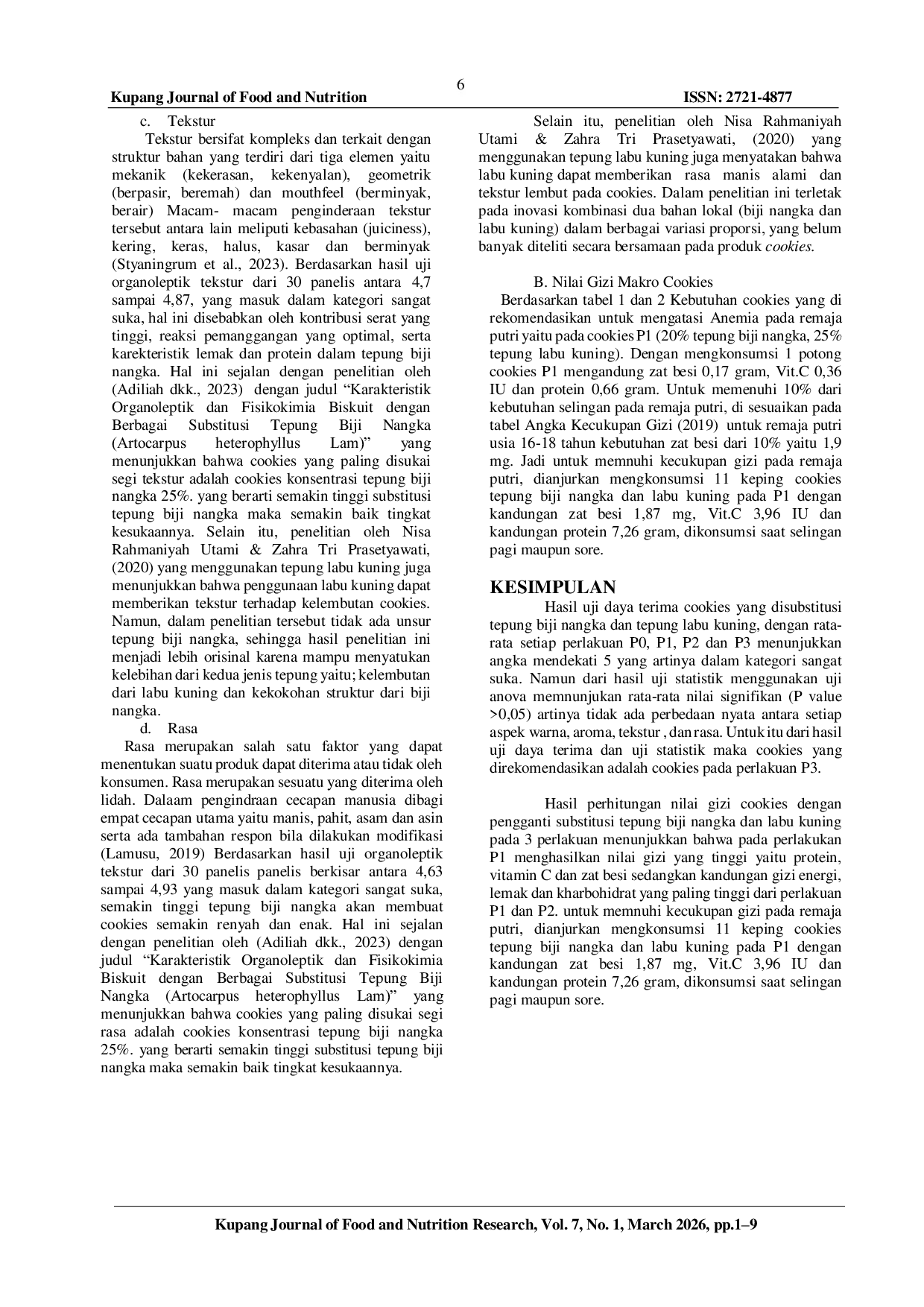 JURIS Pengaruh Substitusi Tepung Biji Nangka Artocarpus Heterophyllus Dan Labu Kuning Cucurbita Moschata Durch Terhadap Sifat Organoleptik Cookies