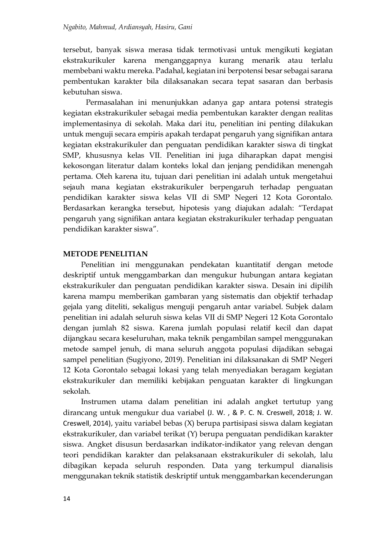 JURIS Pengaruh Kegiatan Ekstrakurikuler terhadap Pendidikan Karakter Siswa Kelas VII SMPN 12 Gorontalo