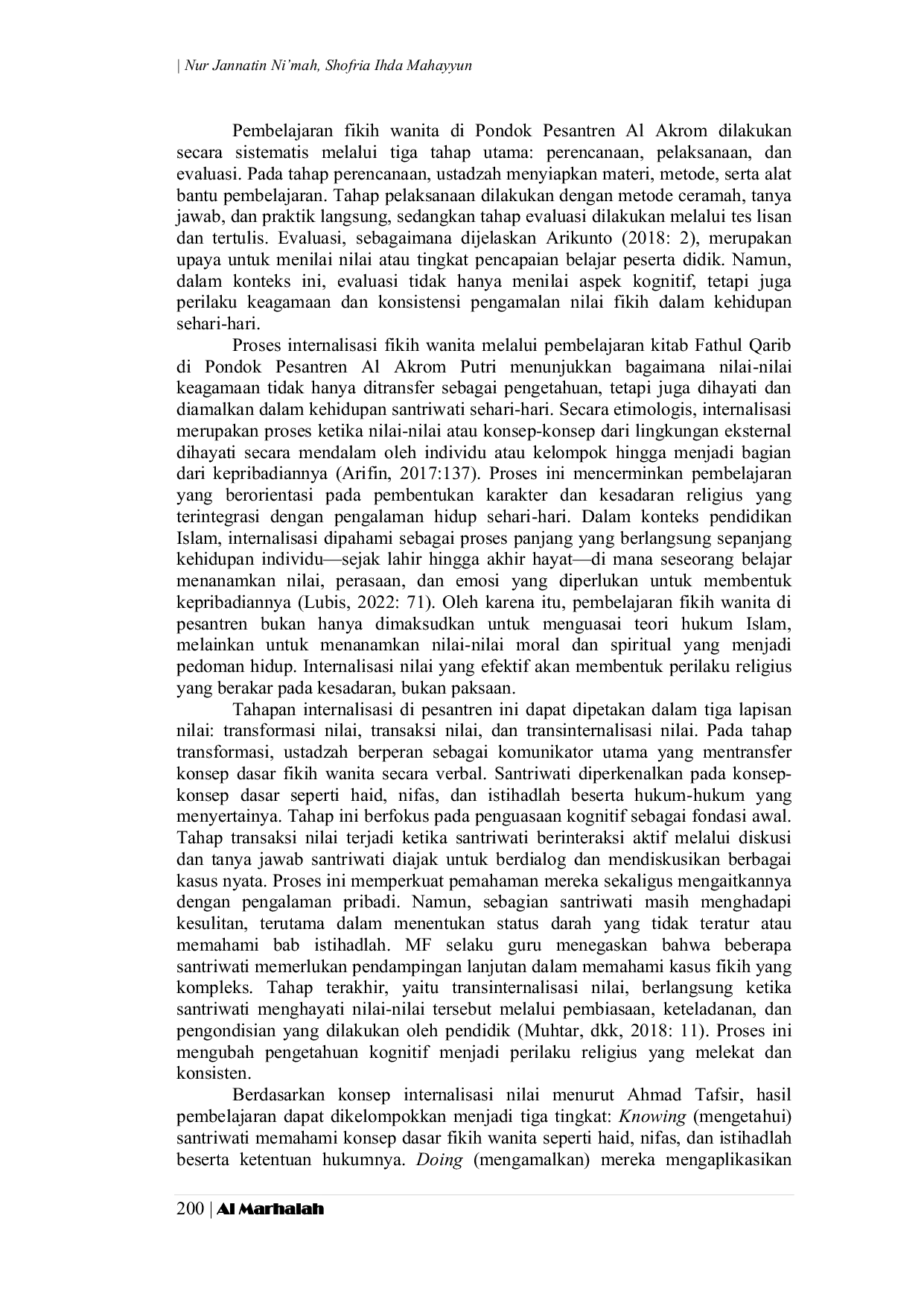 JURIS Internalisasi Fikih Wanita Melalui Pembelajaran Kitab Fathul Qarib di Pondok Pesantren Al Akrom Putri Banyuurip Margorejo Pati