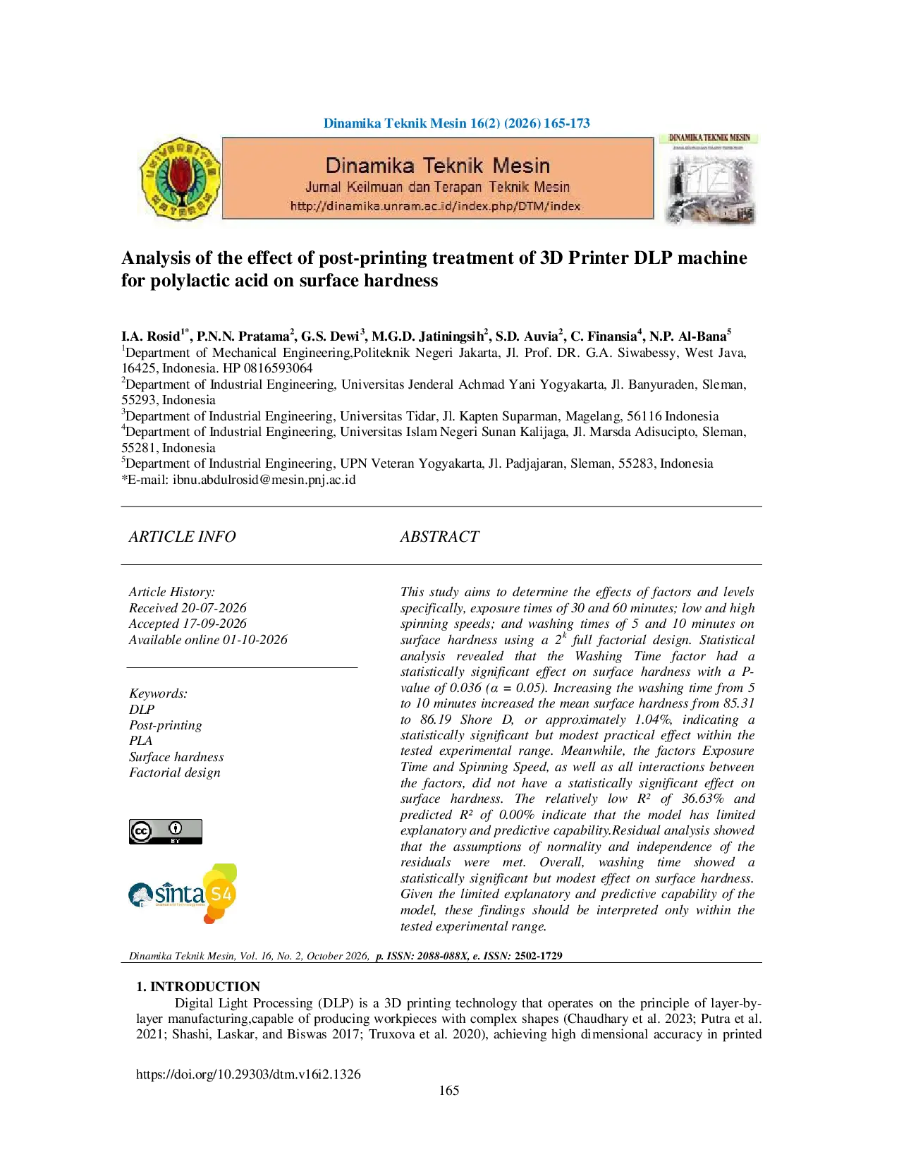 JURIS Analysis of the Effect of Post Printing Treatment of 3D Printer DLP Machine for Polylactic Acid on Surface Hardness