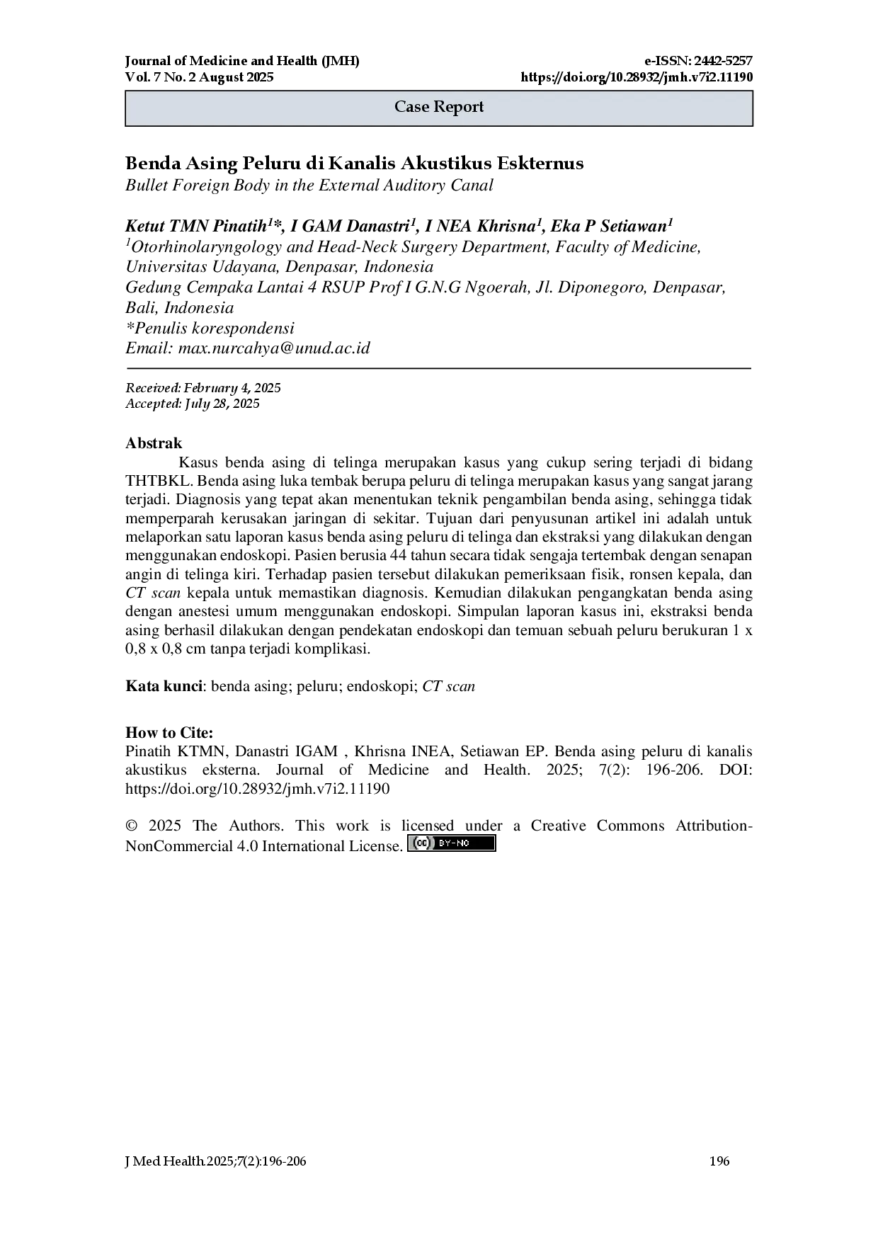 juris Benda Asing Peluru di Kanalis Akustikus Eskternus