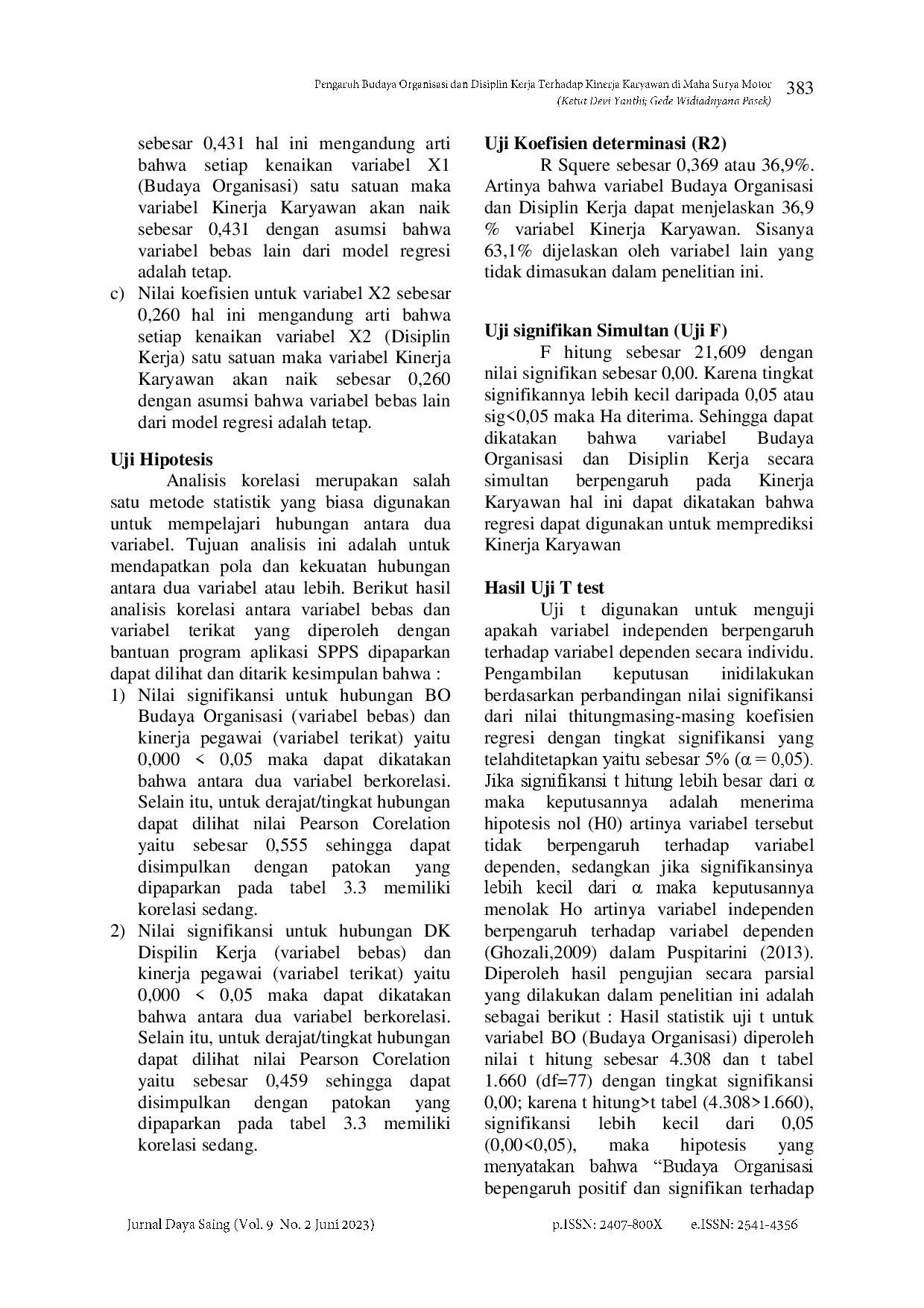 juris Pengaruh Budaya Organisasi Dan Disiplin Kerja Terhadap Kinerja Karyawan Di Maha Surya Motor