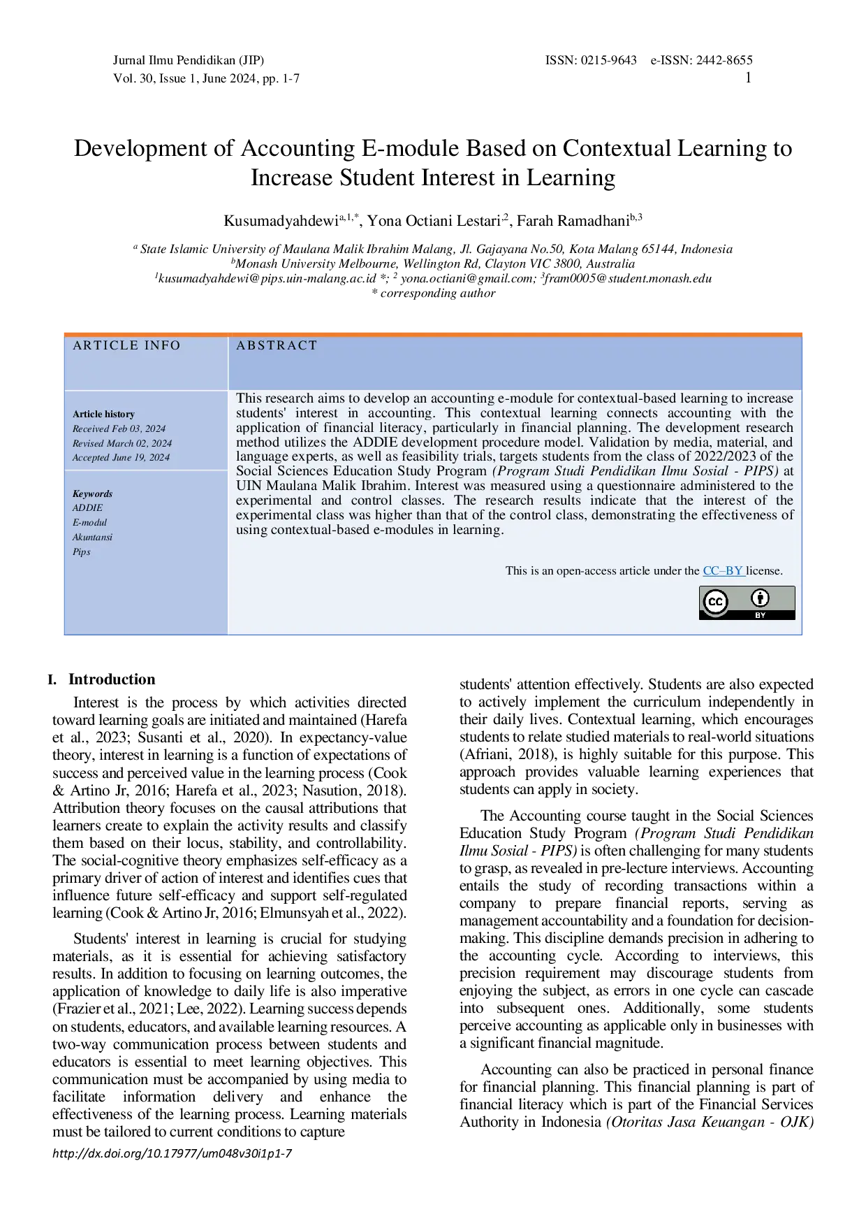 JURIS Development of Accounting E module Based on Contextual Learning to Increase Student Interest in Learning