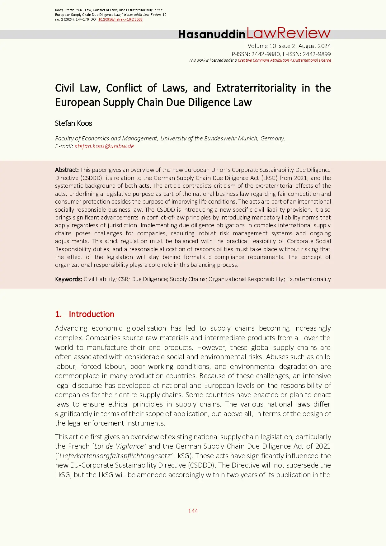 juris Civil Law Conflict of Laws and Extraterritoriality in the European Supply Chain Due Diligence Law
