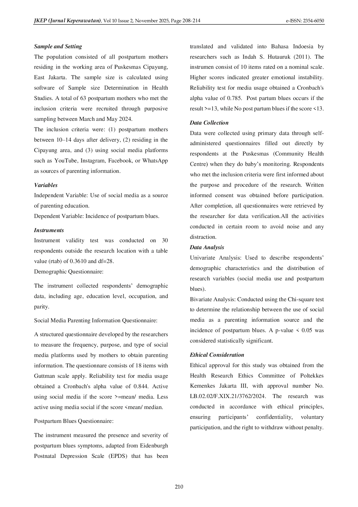 JURIS THE ASSOCIATION BETWEEN THE USE OF SOCIAL MEDIA AND THE INCIDENCE OF POSTPARTUM BLUES IN CIPAYUNG DISTRICT EAST JAKARTA