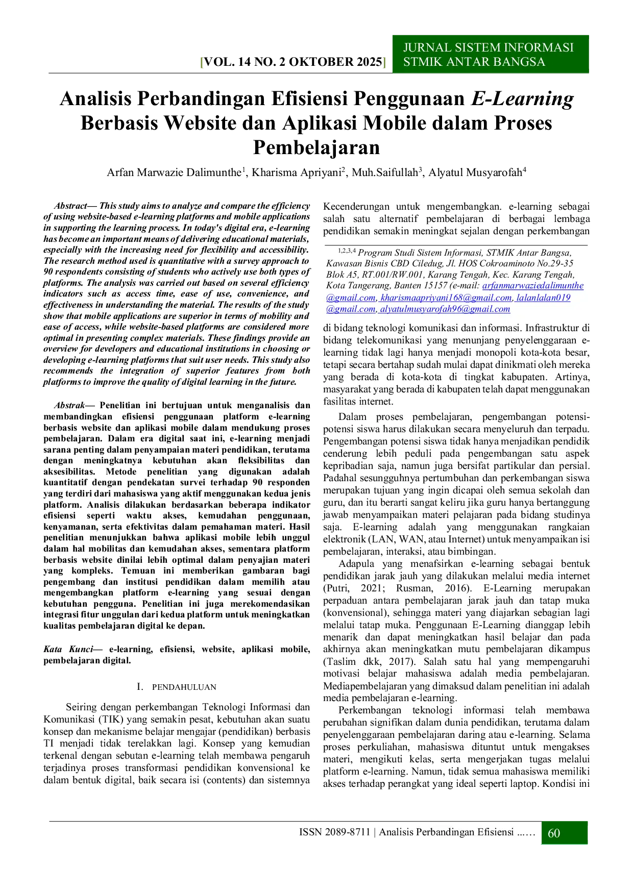 JURIS Analisis Perbandingan Efisiensi Penggunaan E Learning Berbasis Website dan Aplikasi Mobile dalam Proses Pembelajaran
