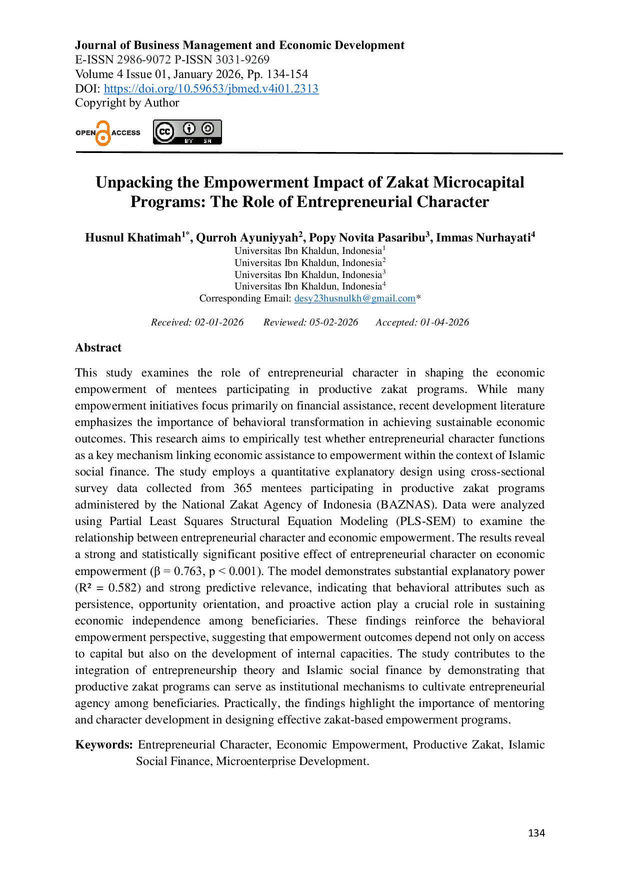 JURIS Unpacking the Empowerment Impact of Zakat Microcapital Programs The Role of Entrepreneurial Character