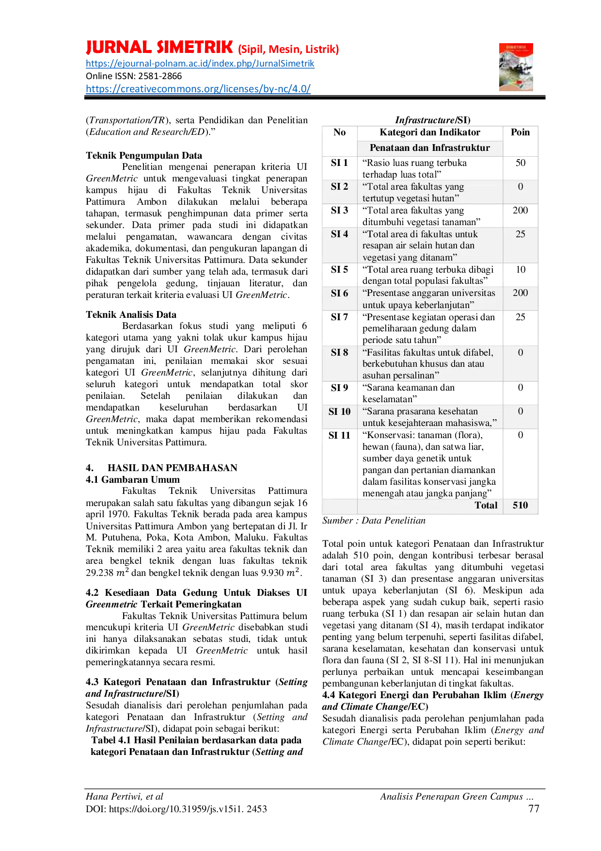 JURIS Analisis Penerapan Green Campus Berdasarkan UI GreenMetric Pada Fakultas Teknik Universitas Pattimura Ambon