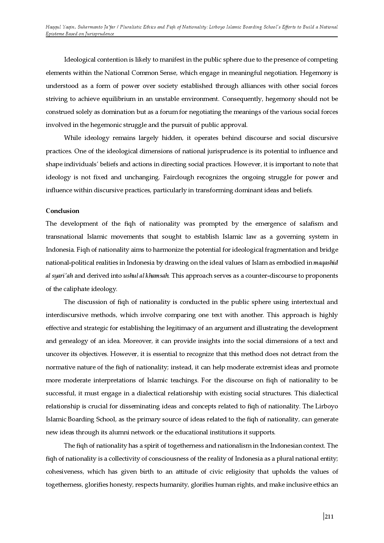 juris Pluralistic Ethics and Fiqh of Nationality Lirboyo Islamic Boarding School s Efforts to Build a National Episteme Based on Jurisprudence