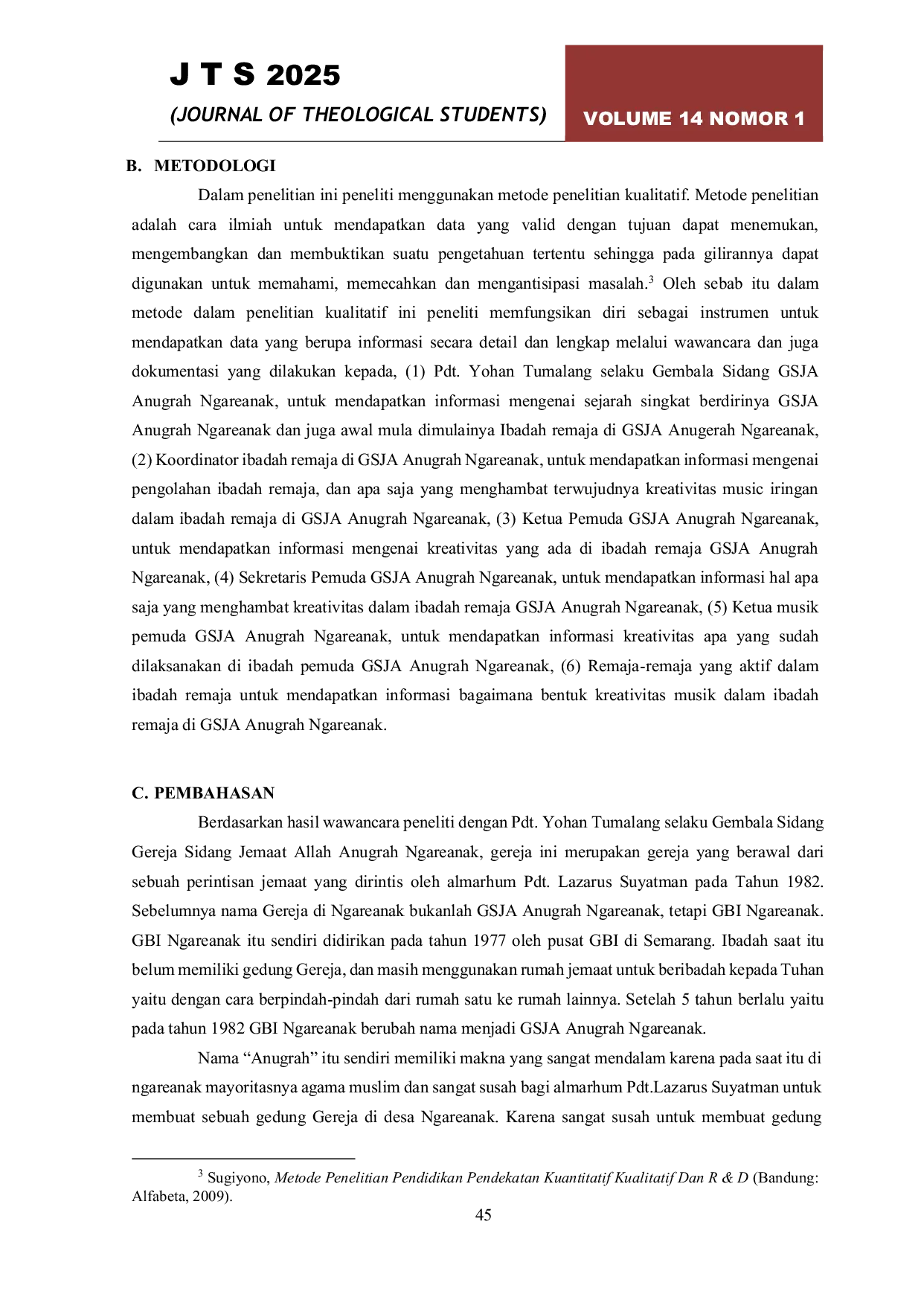 JURIS Kreativitas Musik dalam Ibadah Remaja di Gereja Sidang Jemaat Allah Anugerah Ngareanak