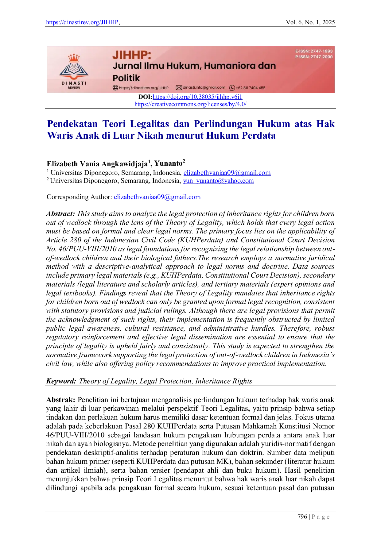 JURIS Pendekatan Teori Legalitas dan Perlindungan Hukum atas Hak Waris Anak di Luar Nikah menurut Hukum Perdata