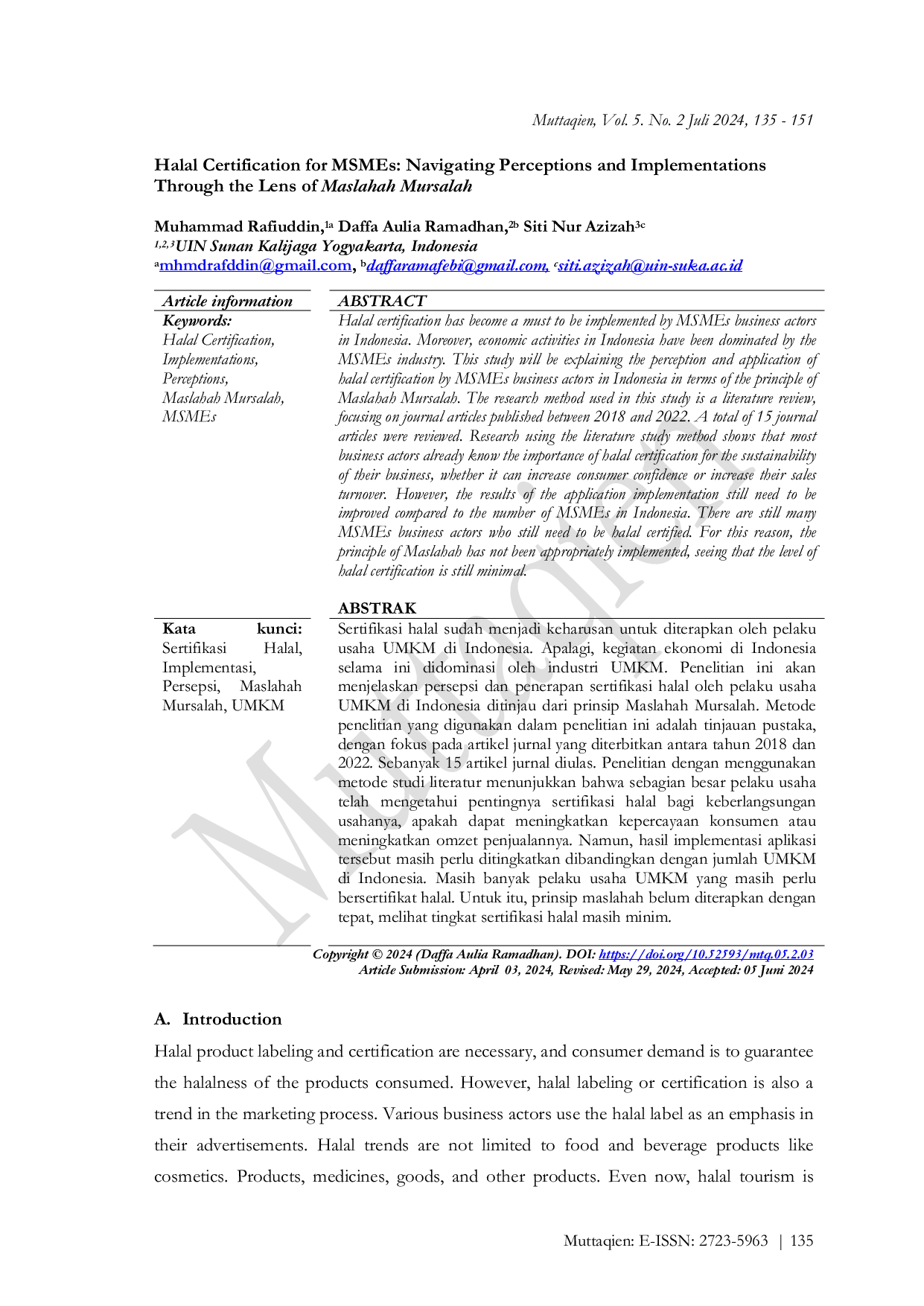 JURIS Halal Certification for MSMEs Navigating Perceptions and Implementations Through the Lens of Maslahah Mursalah