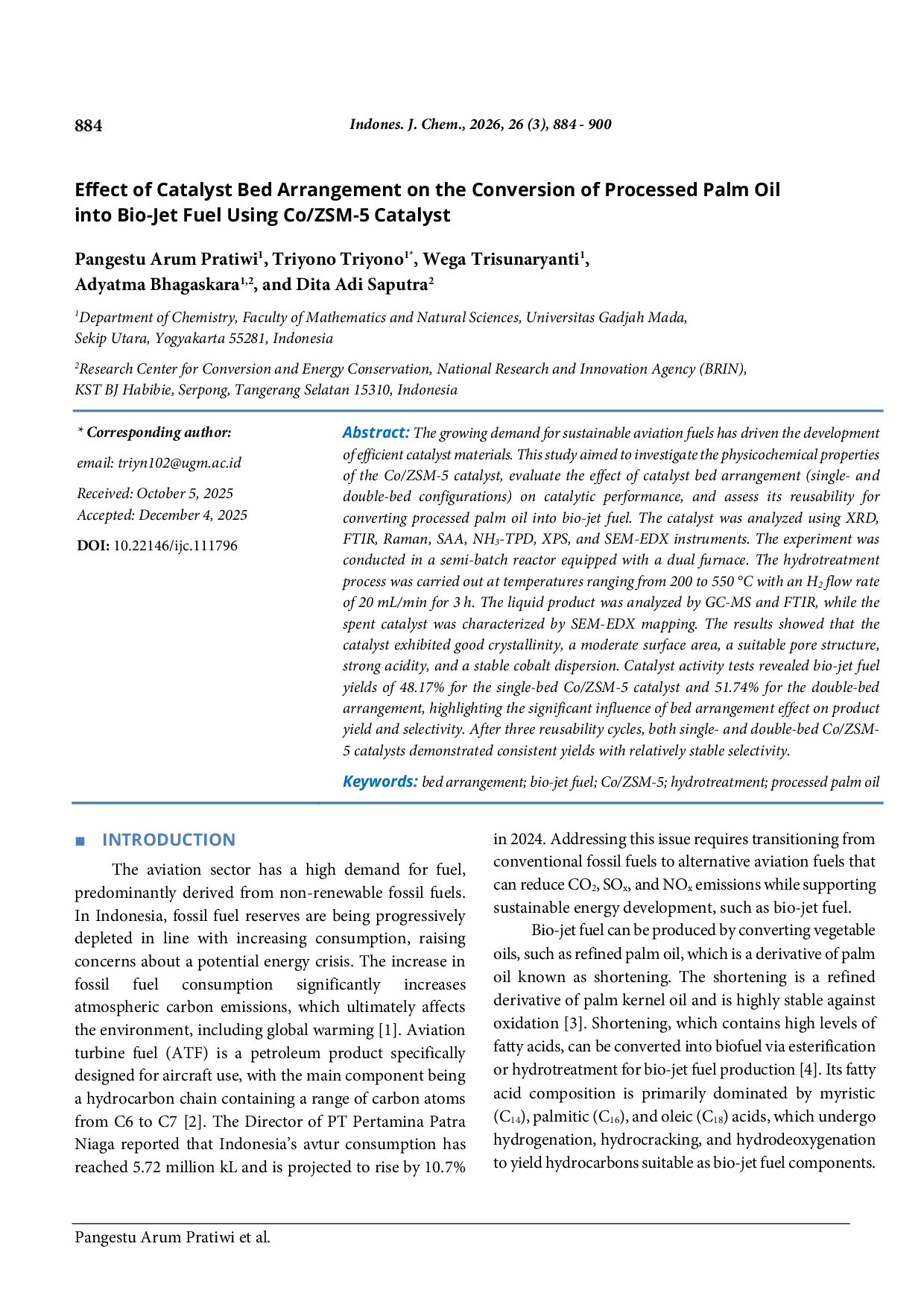 JURIS Effect of Catalyst Bed Arrangement on the Conversion of Processed Palm Oil into Bio Jet Fuel Using Co ZSM 5 Catalyst