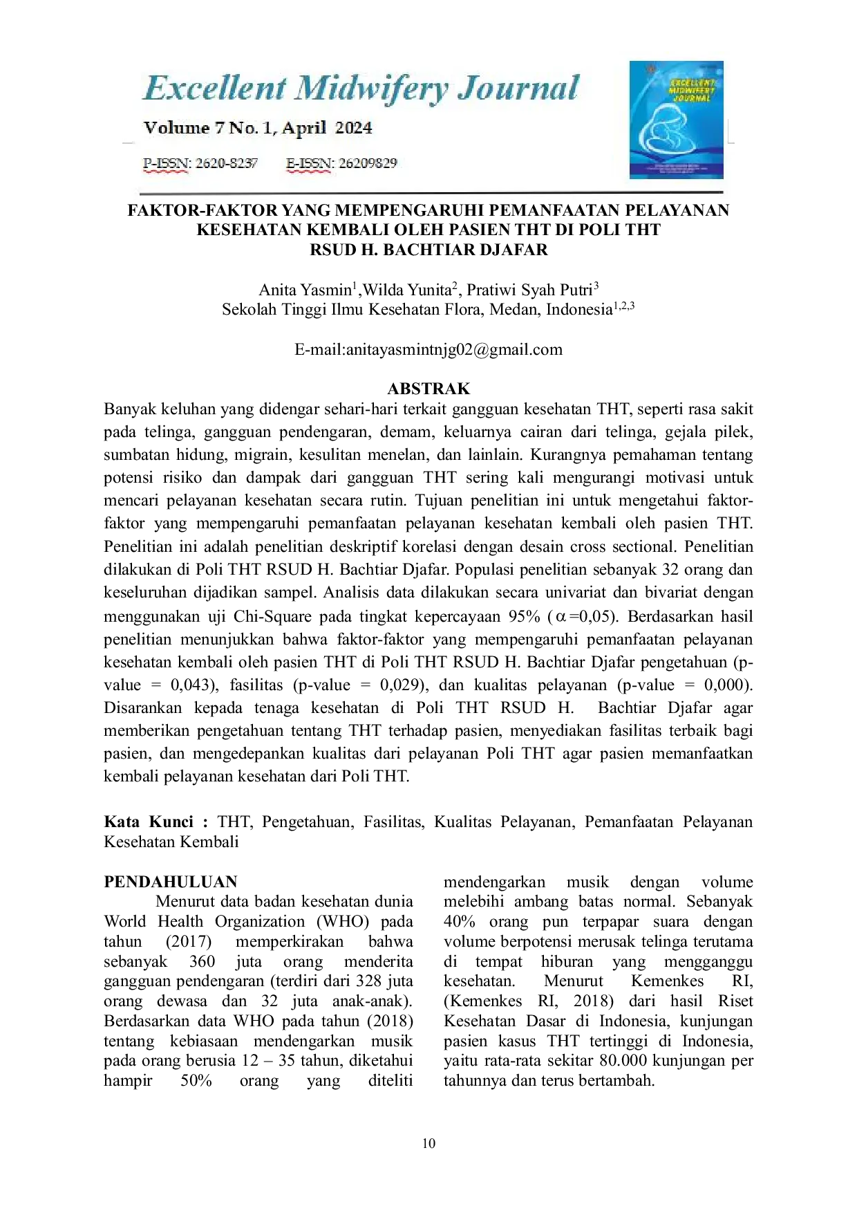 JURIS Faktor Faktor Yang Mempengaruhi Pemanfaatan Pelayanan Kesehatan Kembali Oleh Pasien Tht Di Poli Tht Rsud H Bachtiar Djafar