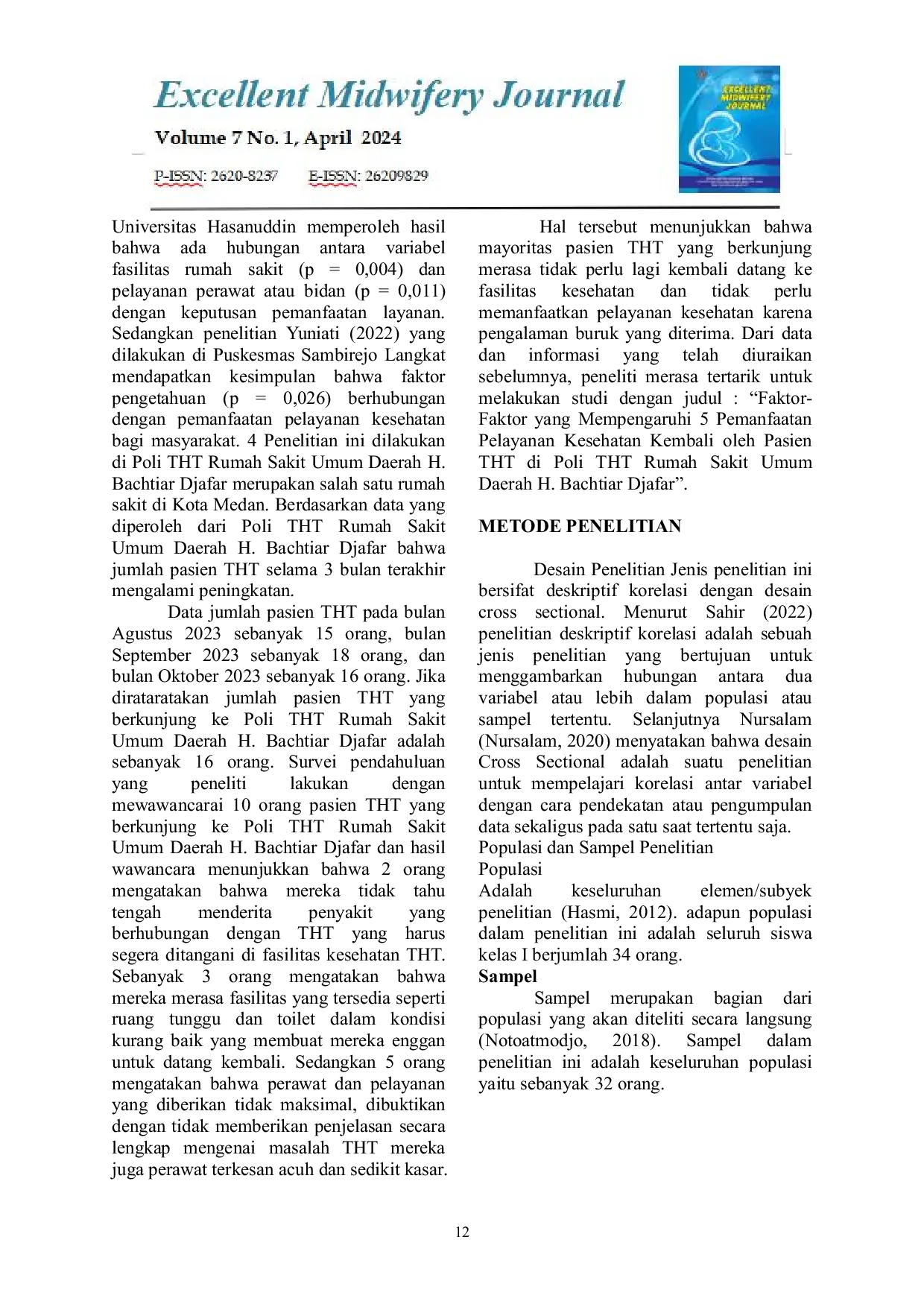 JURIS Faktor Faktor Yang Mempengaruhi Pemanfaatan Pelayanan Kesehatan Kembali Oleh Pasien Tht Di Poli Tht Rsud H Bachtiar Djafar