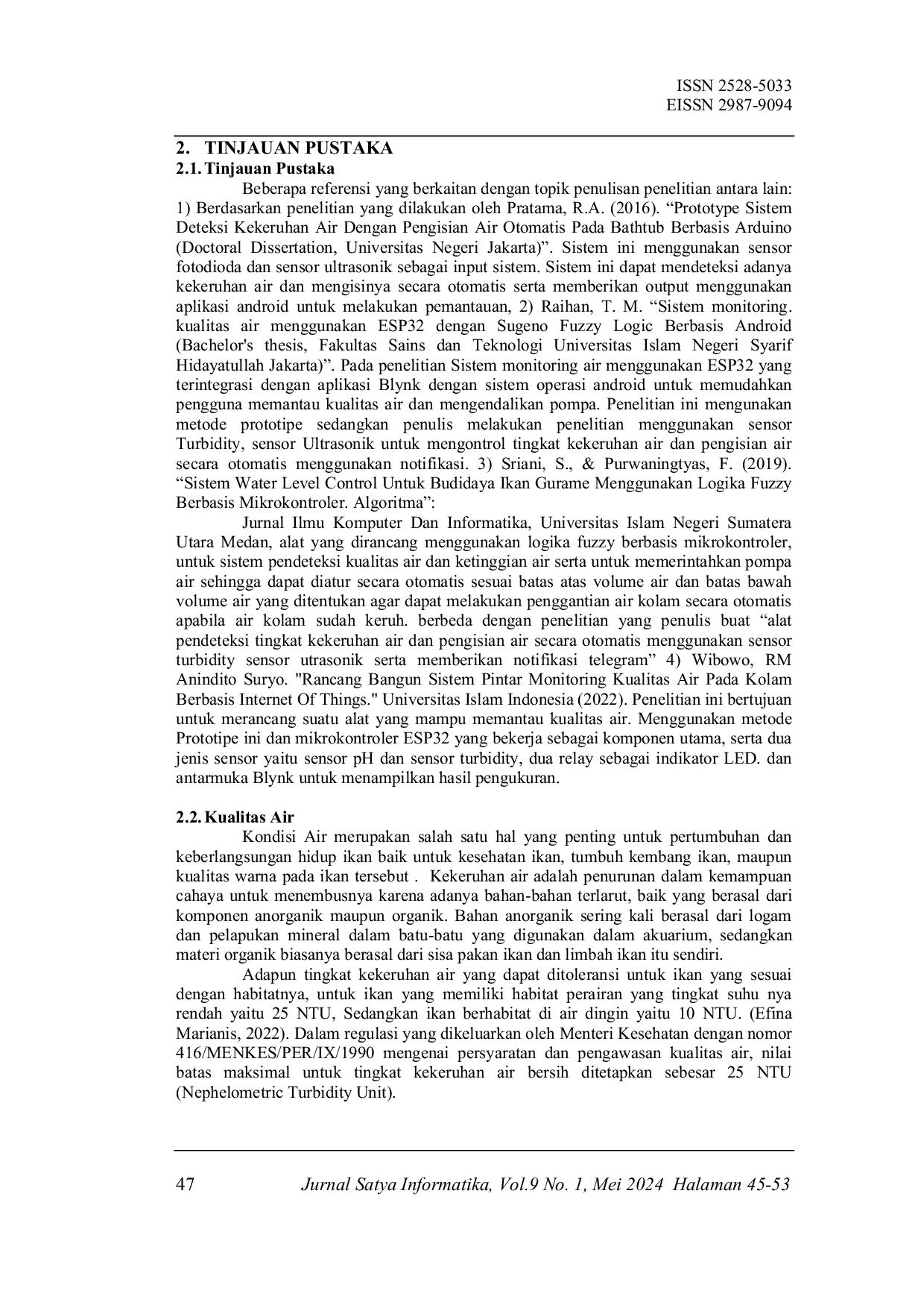 JURIS Perancangan Alat Pendeteksi Tingkat Kekeruhan Air dan Pengurasan Air Pada Akuarium