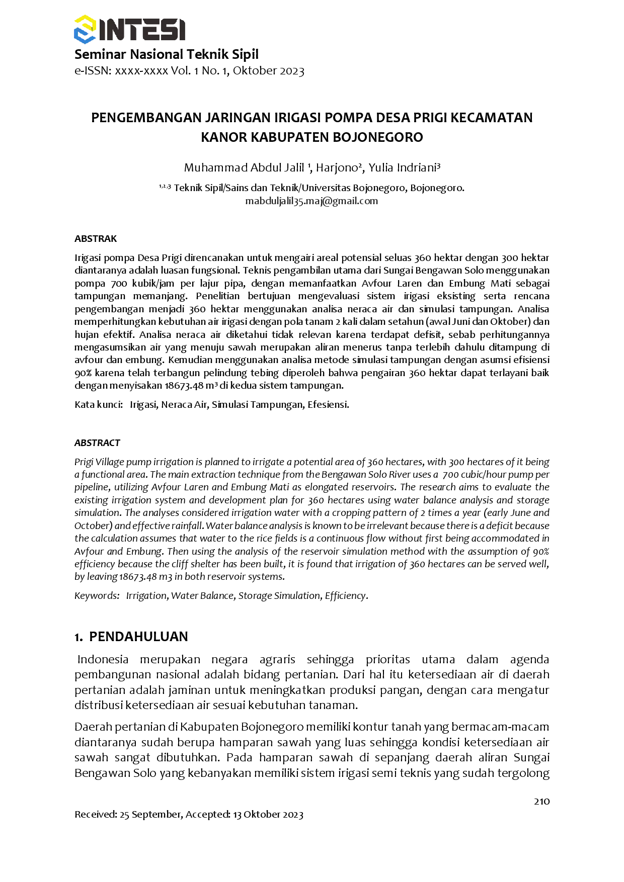 juris Pengembangan Jaringan Irigasi Pompa Desa Prigi Kecamatan Kanor Kabupaten Bojonegoro