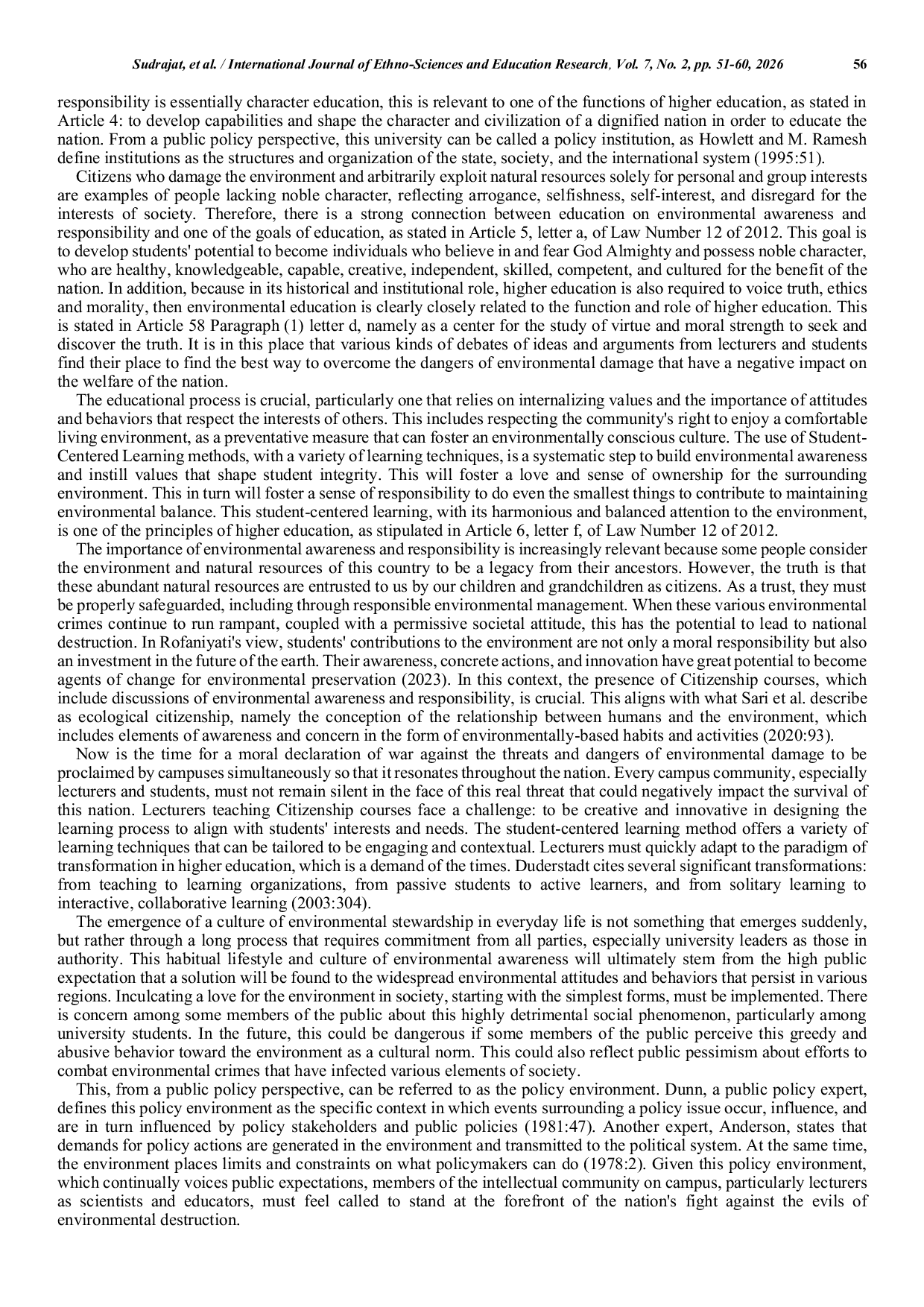 JURIS Students Environmental Awareness And The Citizenship Course An Educational Policy Perspective