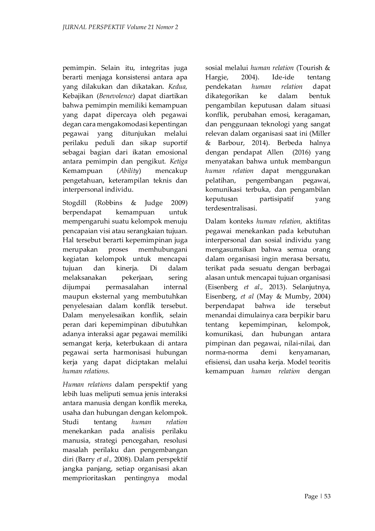 JURIS Kepemimpinan dan Human Relations Terhadap Kinerja Pegawai Dinas Tenaga Kerja dan Transmigrasi Kabupaten Lebak