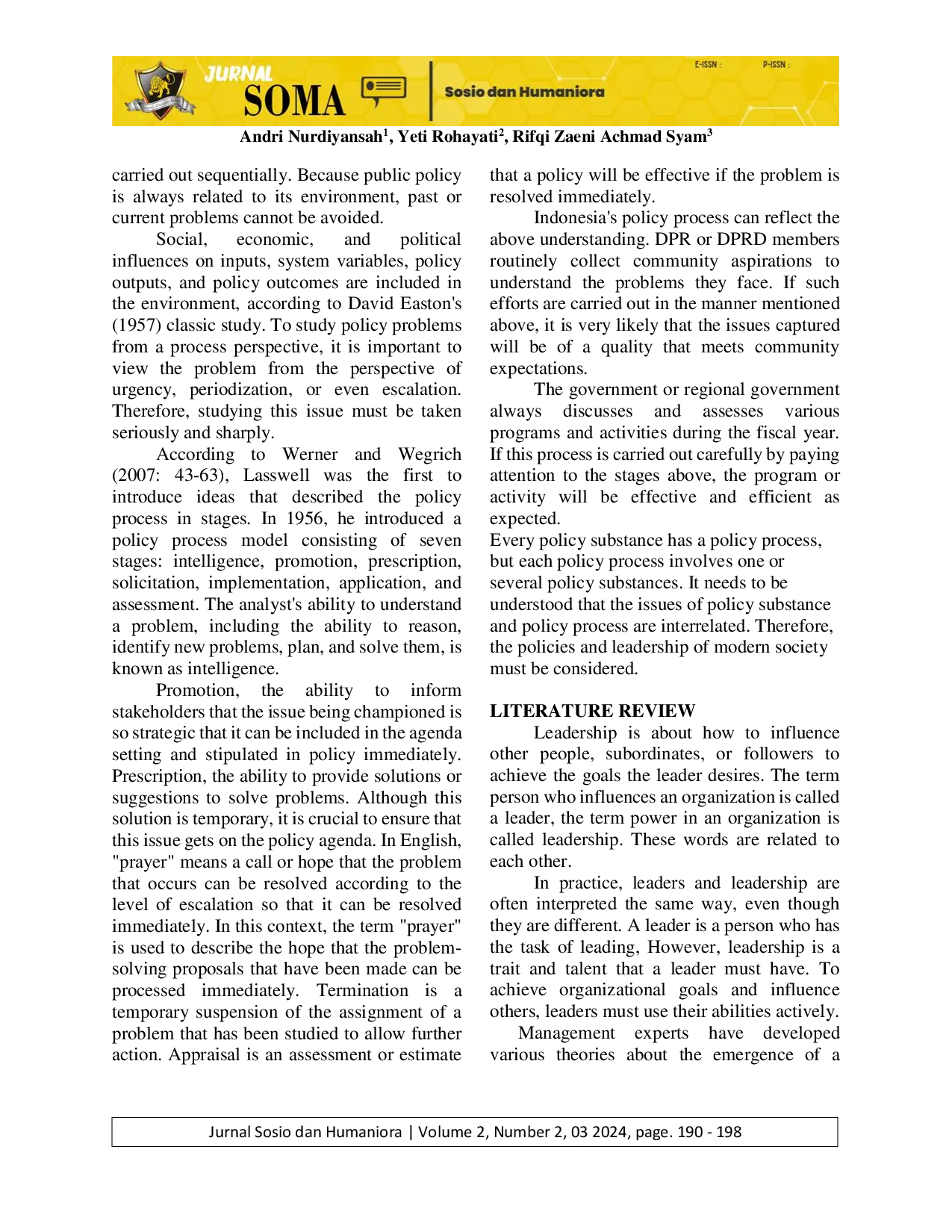 JURIS Leadership and Contemporary Public Policy