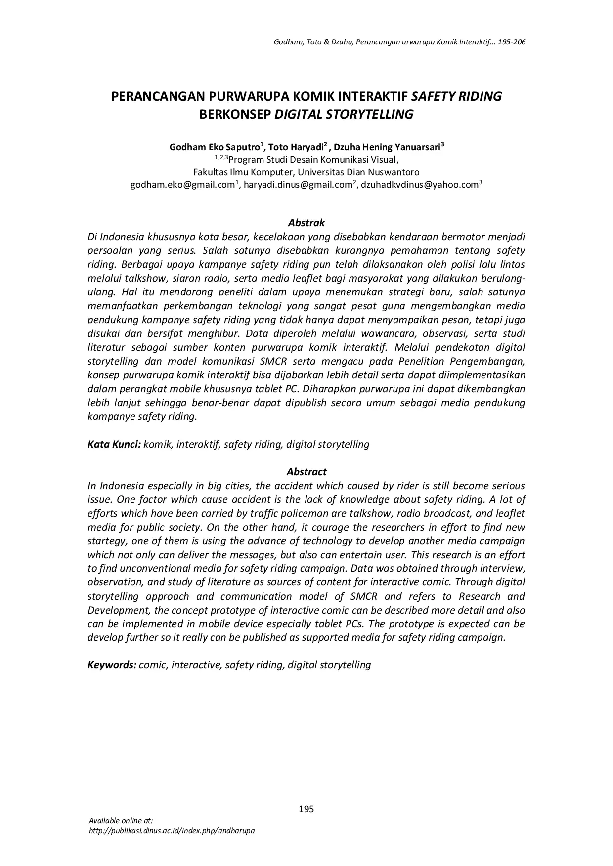 JURIS Perancangan Purwarupa Komik Interaktif Safety Riding Berkonsep Digital Storytelling