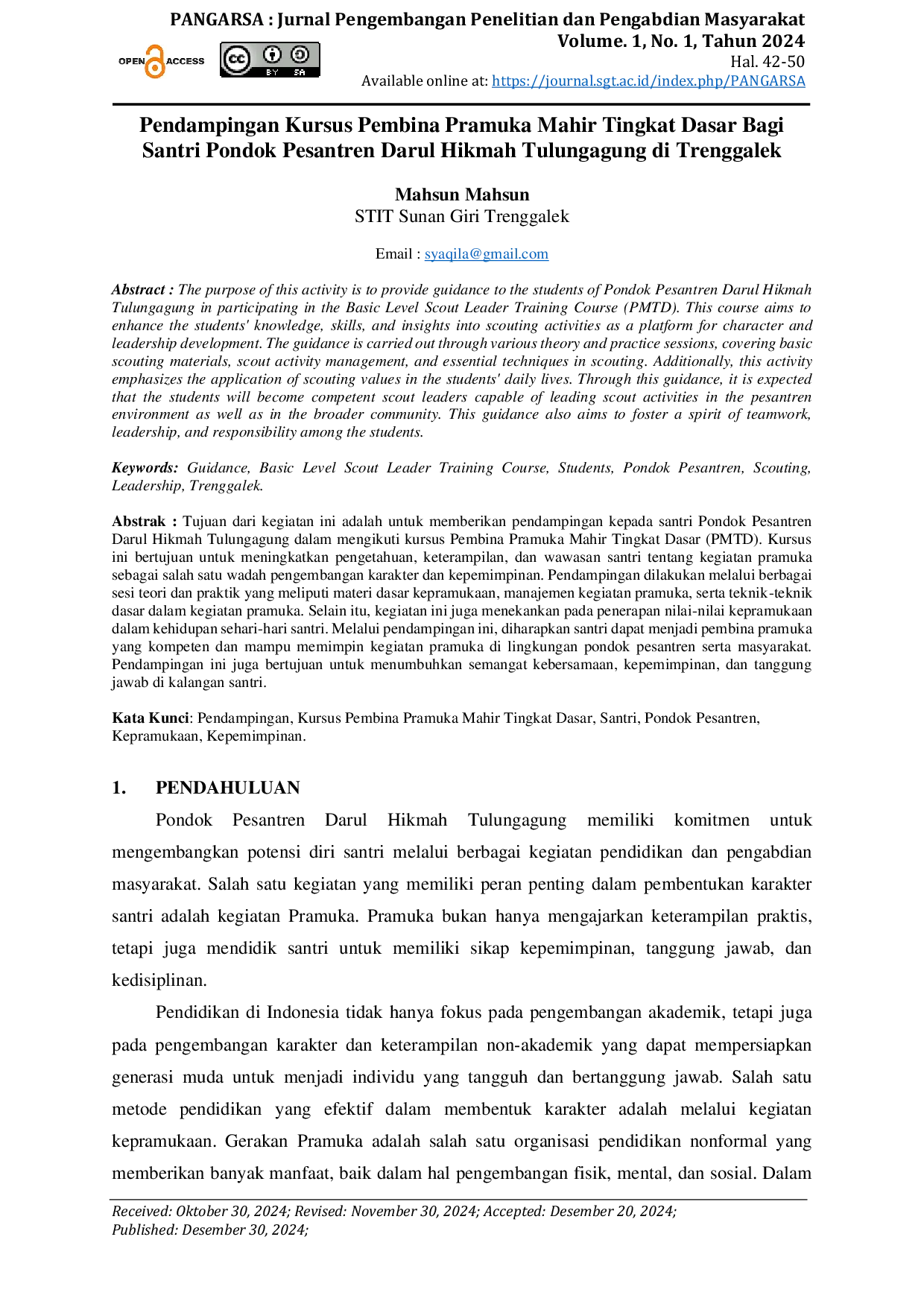 JURIS Pendampingan Kursus Pembina Pramuka Mahir Tingkat Dasar Bagi Santri Pondok Pesantren Darul Hikmah Tulungagung di Trenggalek