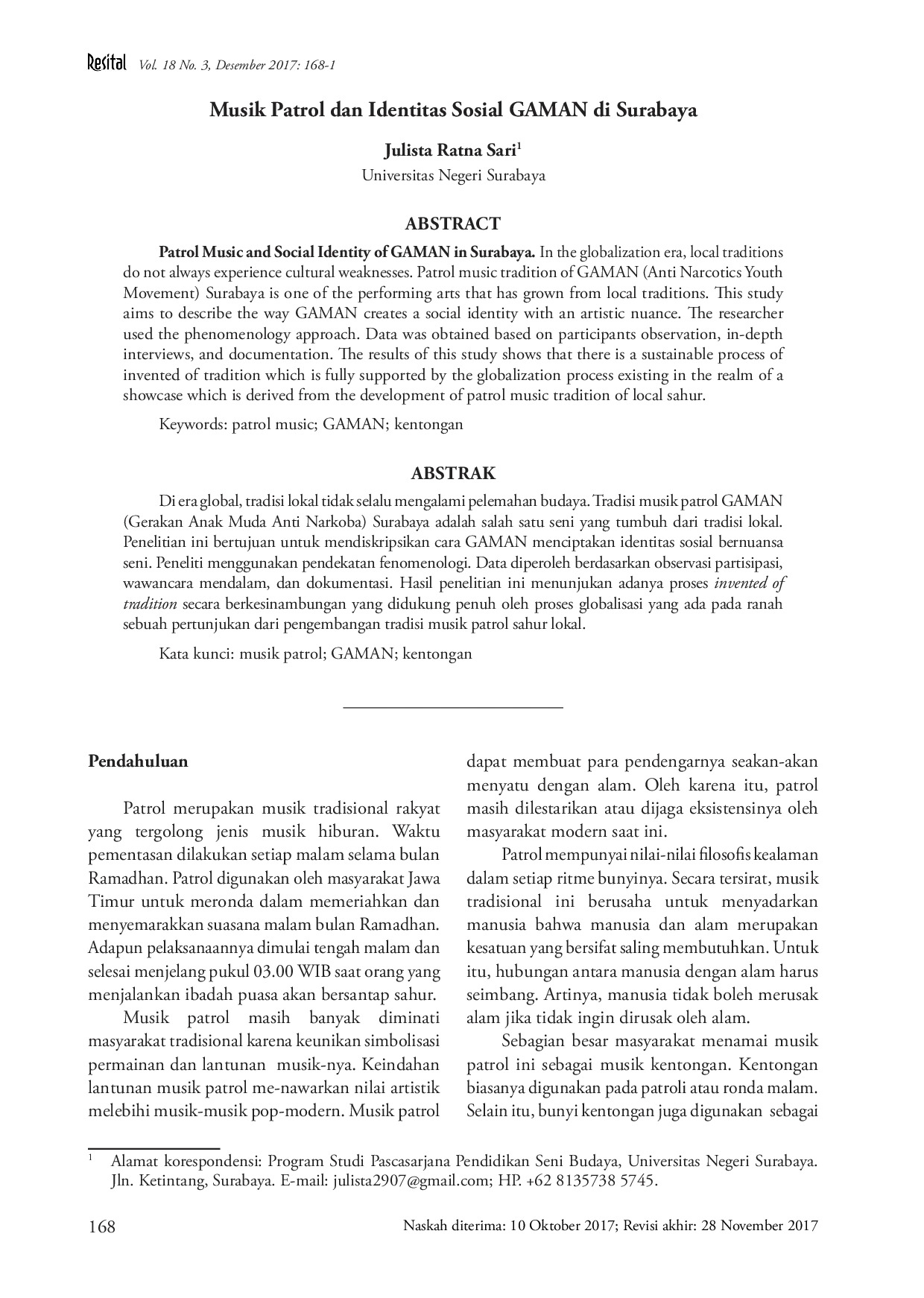 juris Musik Patrol dan Identitas Sosial GAMAN di Surabaya