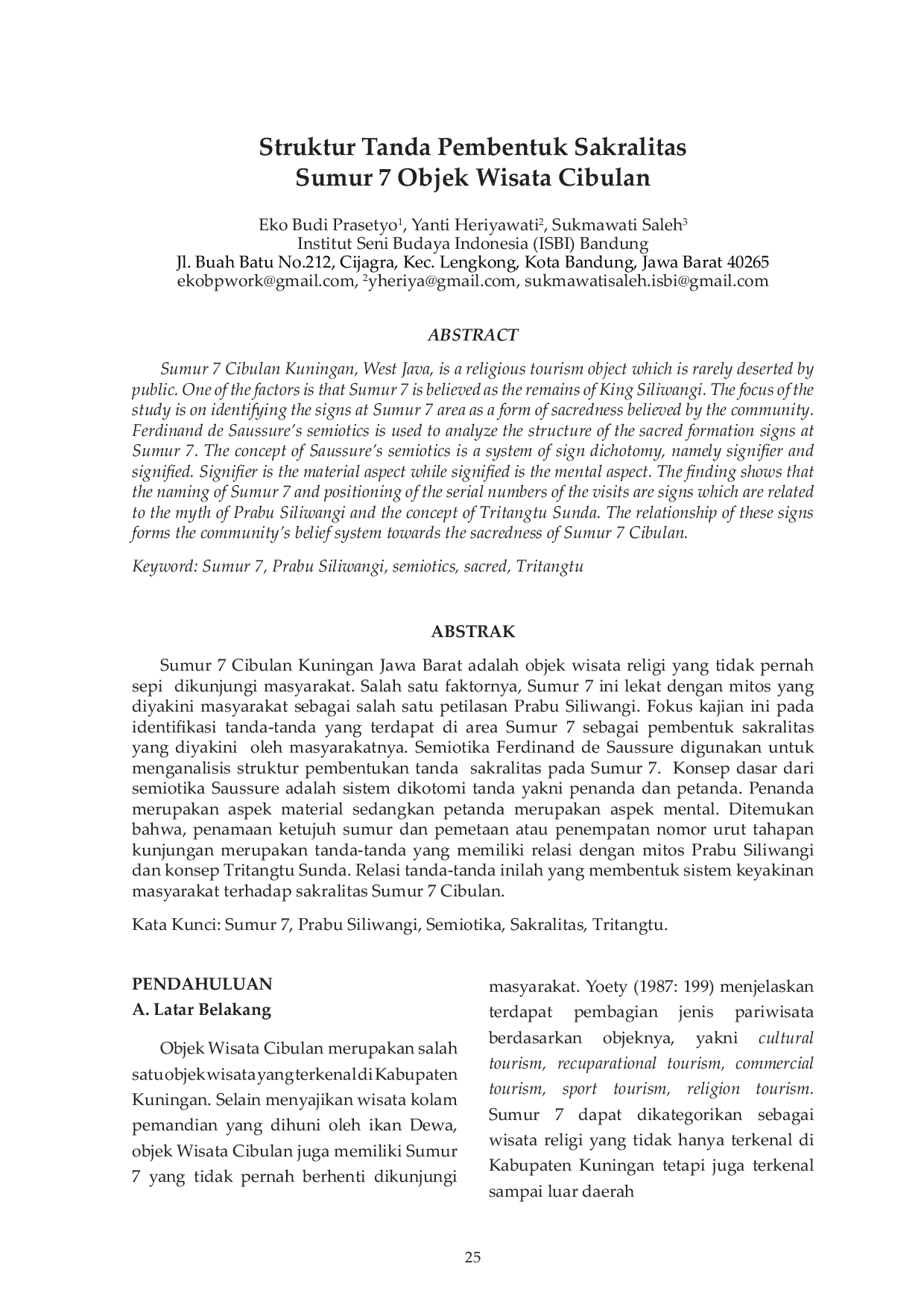JURIS Struktur Tanda Pembentuk Sakralitas Sumur 7 Objek Wisata Cibulan
