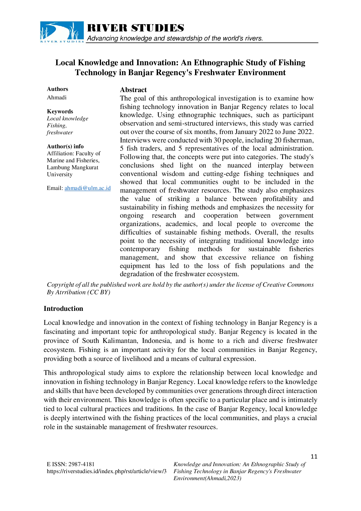 juris Local Knowledge and Innovation An Ethnographic Study of Fishing Technology in Banjar Regency s Freshwater Environment