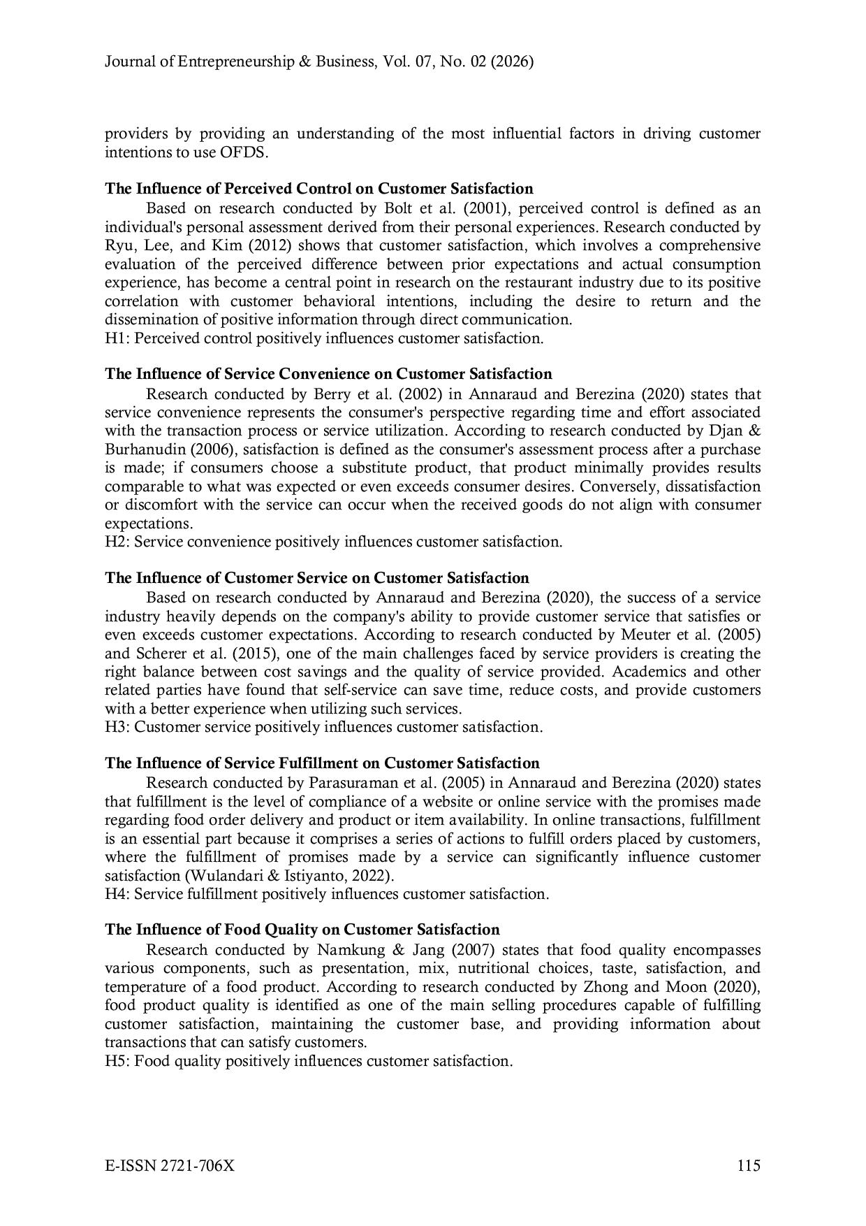 JURIS Understanding Behavioral Intentions in Online Food Delivery Services The Role of E SELFQUAL and Food Quality