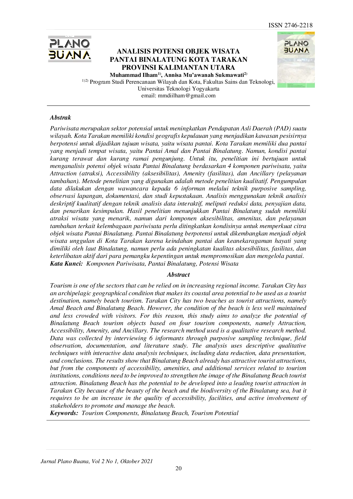 JURIS Analisis Potensi Objek Wisata Pantai Binalatung Kota Tarakan Provinsi Kalimantan Utara