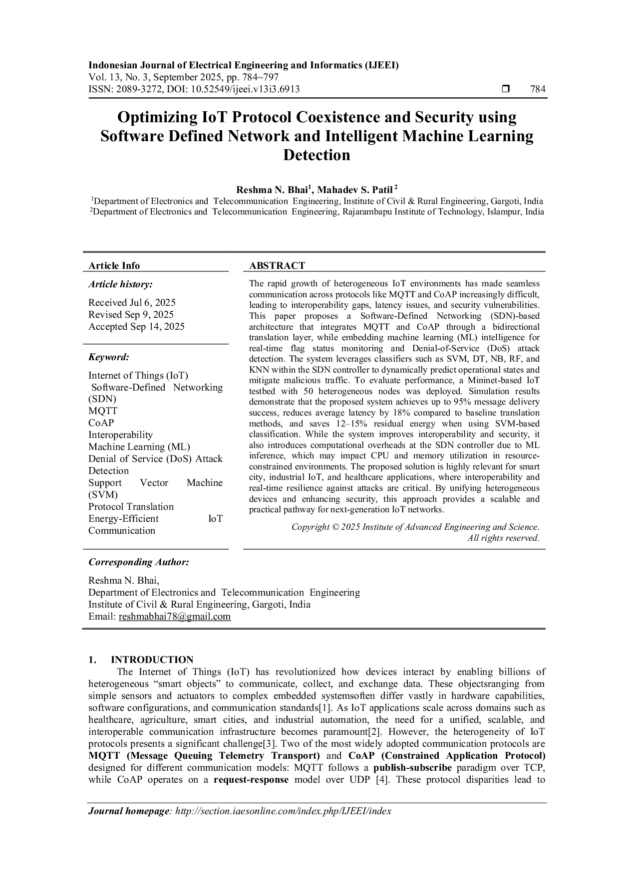 JURIS Optimizing IoT Protocol Coexistence and Security using Software Defined Network and Intelligent Machine Learning Detection