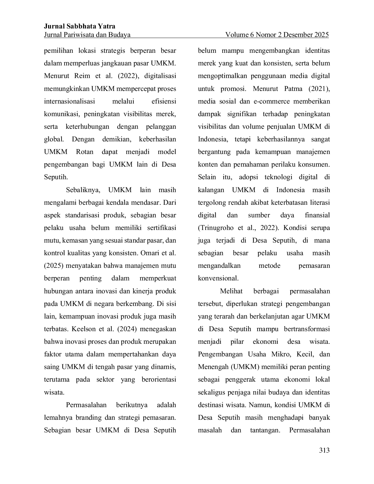 JURIS Strategi Pengembangan UMKM dalam Mendukung Pariwisata Berkelanjutan di Desa Seputih Kabupaten Jember