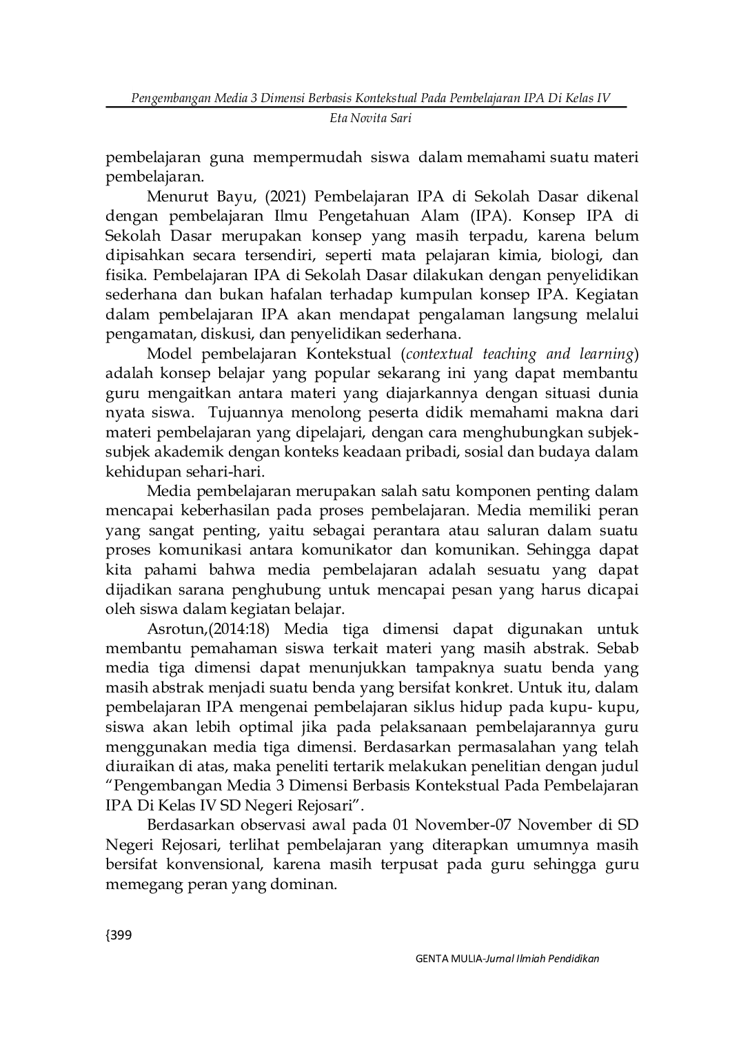 JURIS Pengembangan Media 3 Dimensi Berbasis Kontekstual Pada Pembelajaran IPA Di Kelas IV SD Negeri Rejosari