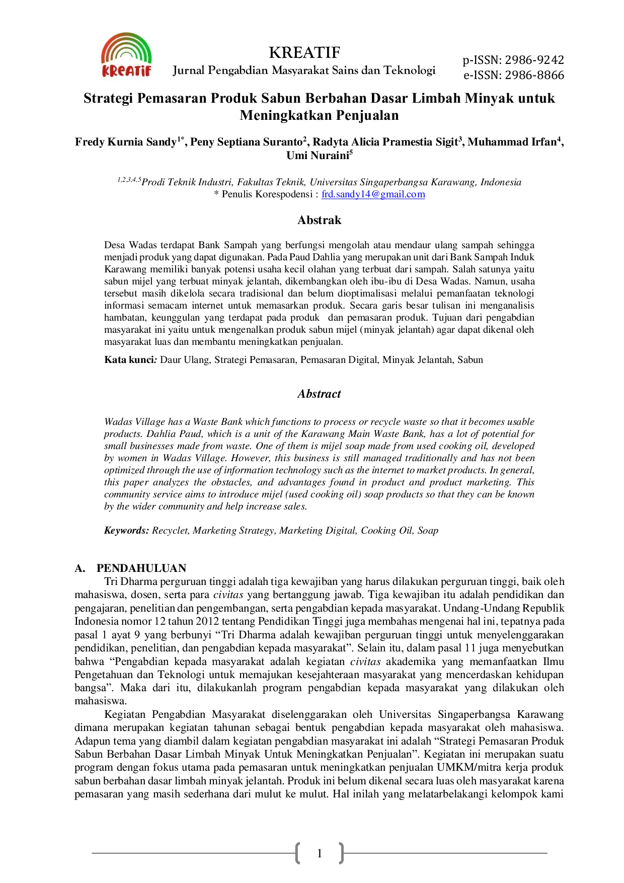 JURIS Strategi Pemasaran Produk Sabun Berbahan Dasar Limbah Minyak untuk Meningkatkan Penjualan