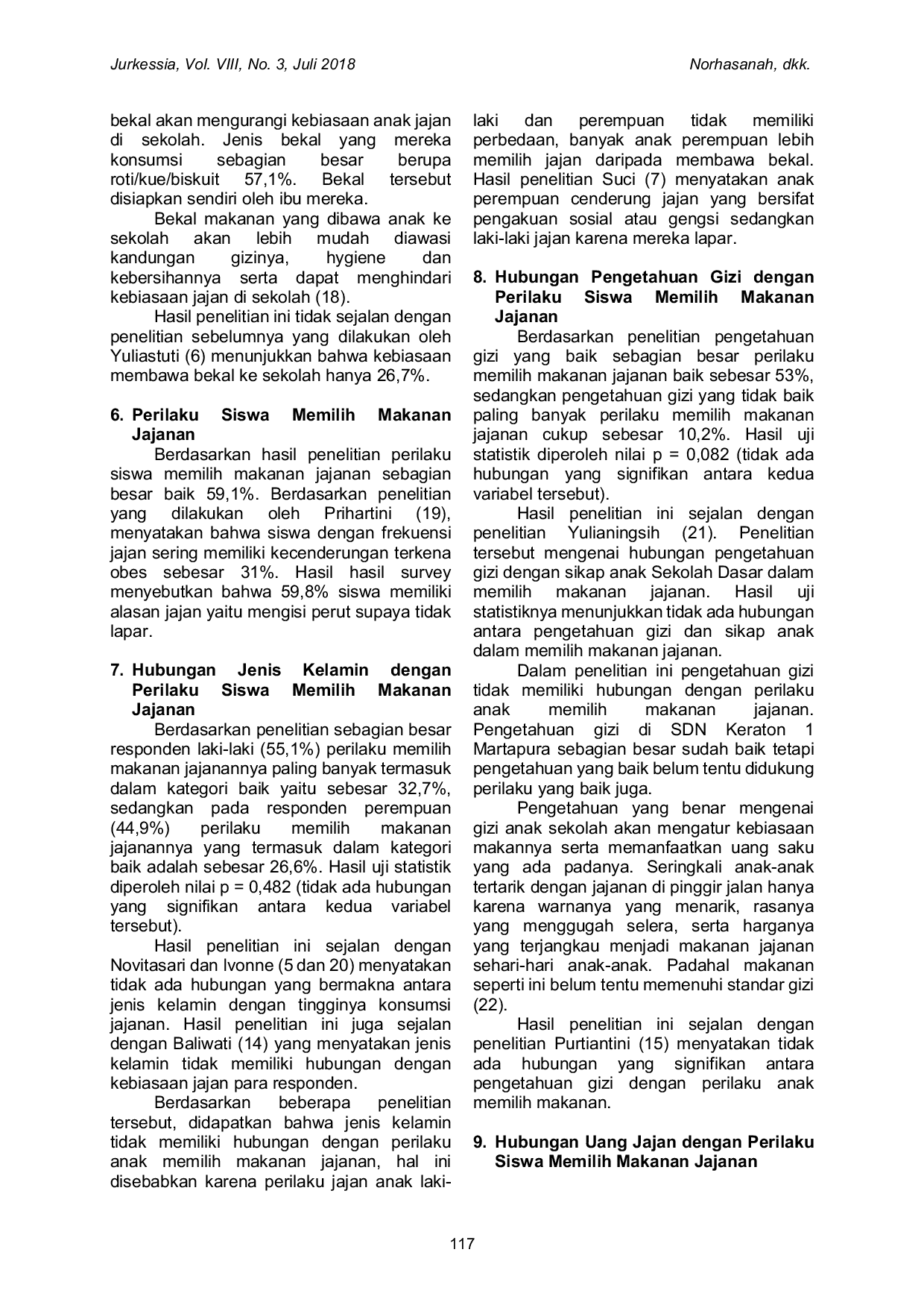 JURIS Hubungan Antara Jenis Kelamin Uang Jajan Kebiasaan Sarapan Kebiasaan Membawa Bekal Dan Pengetahuan Gizi Dengan Perilaku Siswa Memilih Makanan Jajanan Di SDN Keraton 1 Martapura