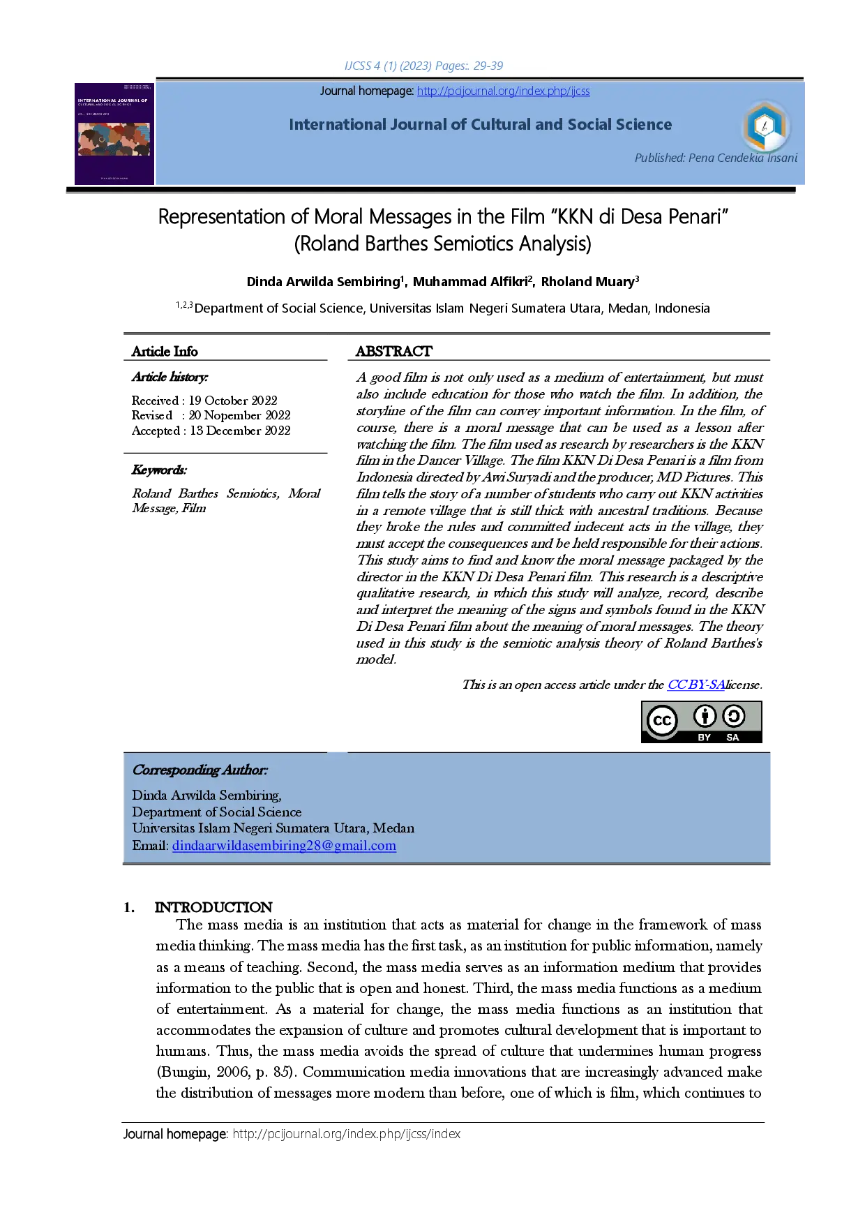 juris Representation of Moral Messages in the Film KKN di Desa Penari Roland Barthes Semiotics Analysis