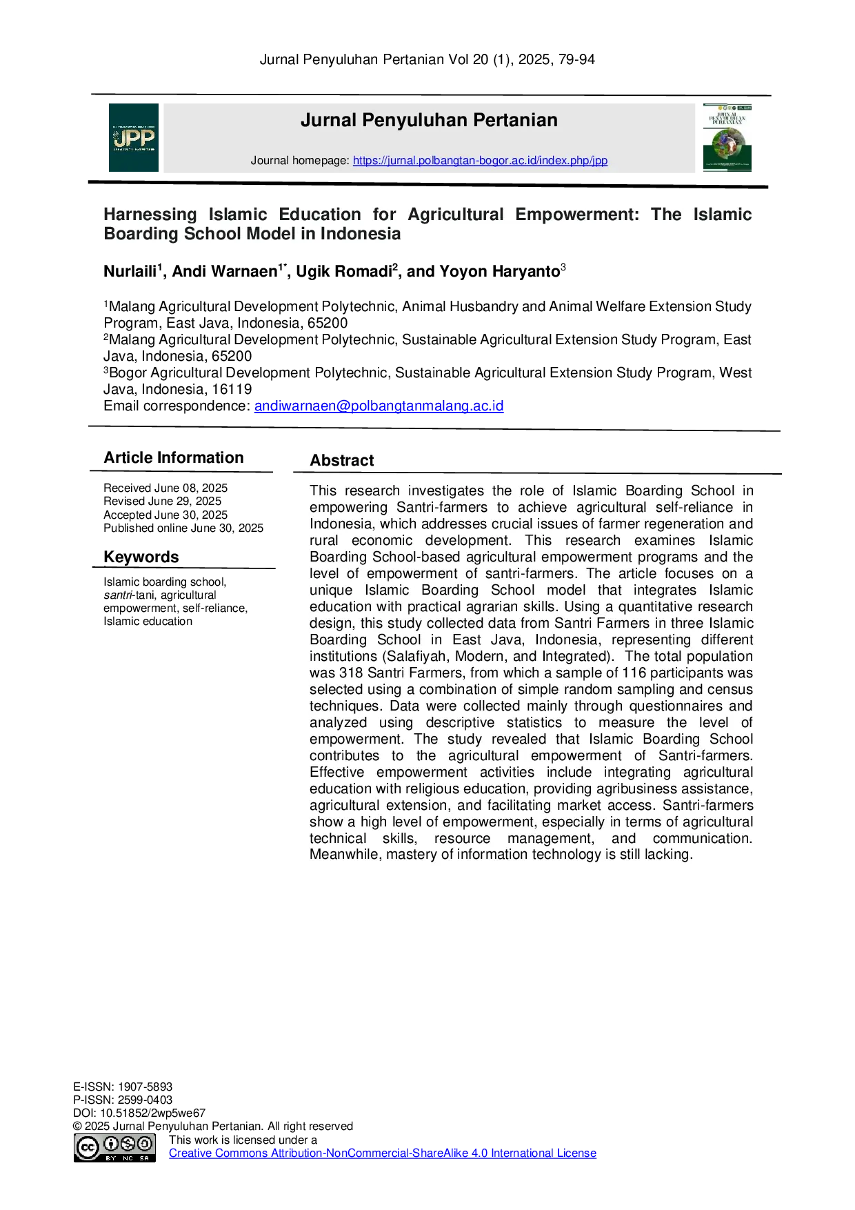 JURIS Harnessing Islamic Education for Agricultural Empowerment The Islamic Boarding School Model in Indonesia