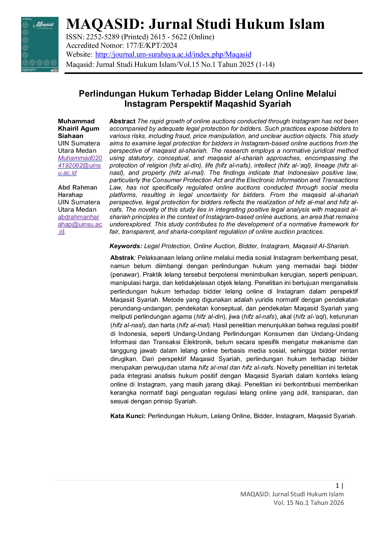 JURIS Perlindungan Hukum Terhadap Bidder Lelang Online Melalui Instagram Perspektif Maqashid Syariah