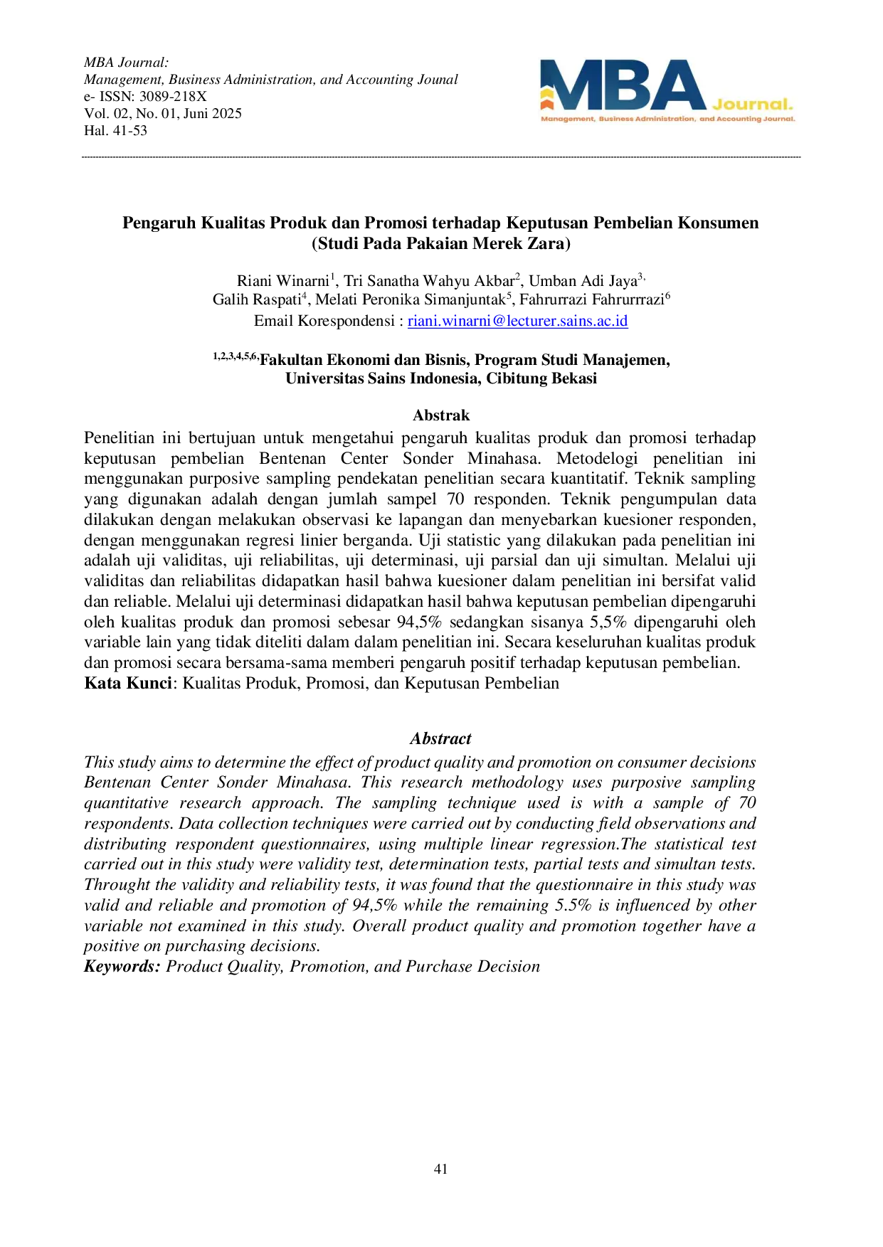 juris Pengaruh Kualitas Produk Dan Promosi Terhadap Keputusan Pembelian Konsumen Studi Pada Pakaian Merek Zara