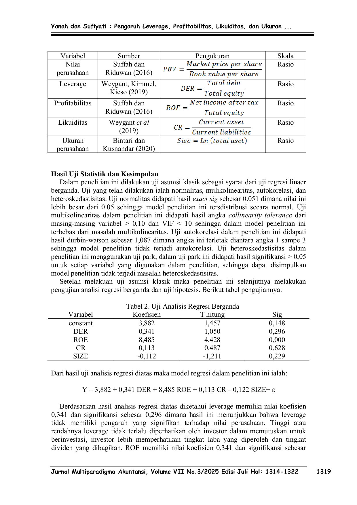 JURIS Pengaruh Leverage Profitabilitas Likuiditas Dan Ukuran Perusahaan Terhadap Nilai Perusahaan