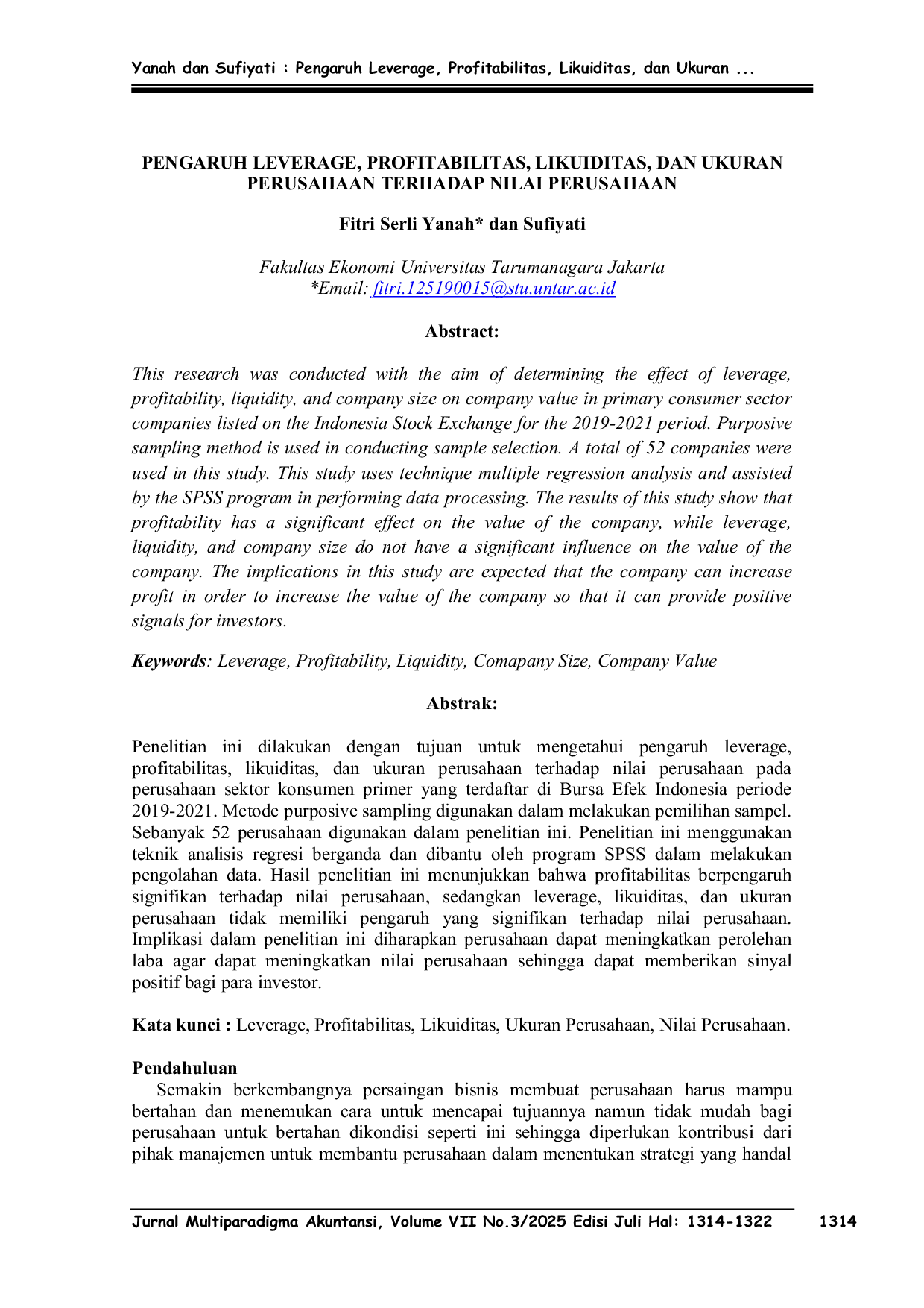 JURIS Pengaruh Leverage Profitabilitas Likuiditas Dan Ukuran Perusahaan Terhadap Nilai Perusahaan