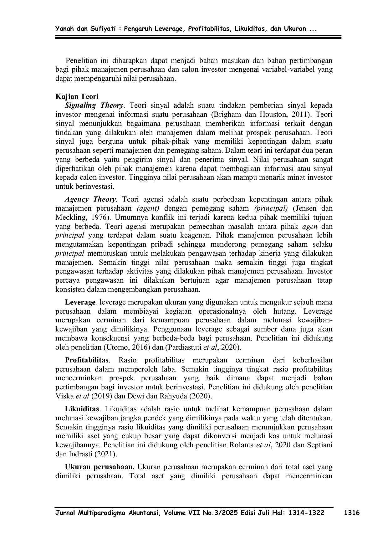 JURIS Pengaruh Leverage Profitabilitas Likuiditas Dan Ukuran Perusahaan Terhadap Nilai Perusahaan