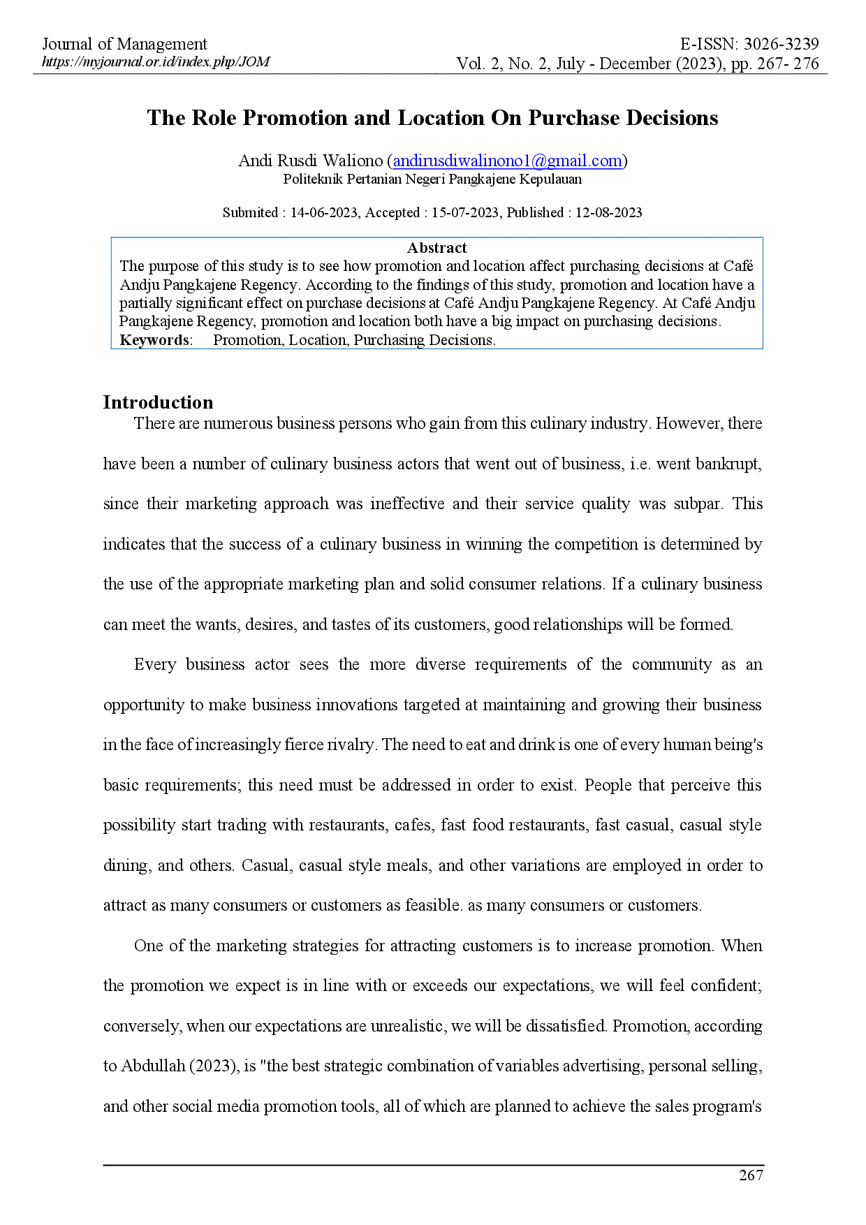 juris The Role Promotion and Location On Purchase Decisions