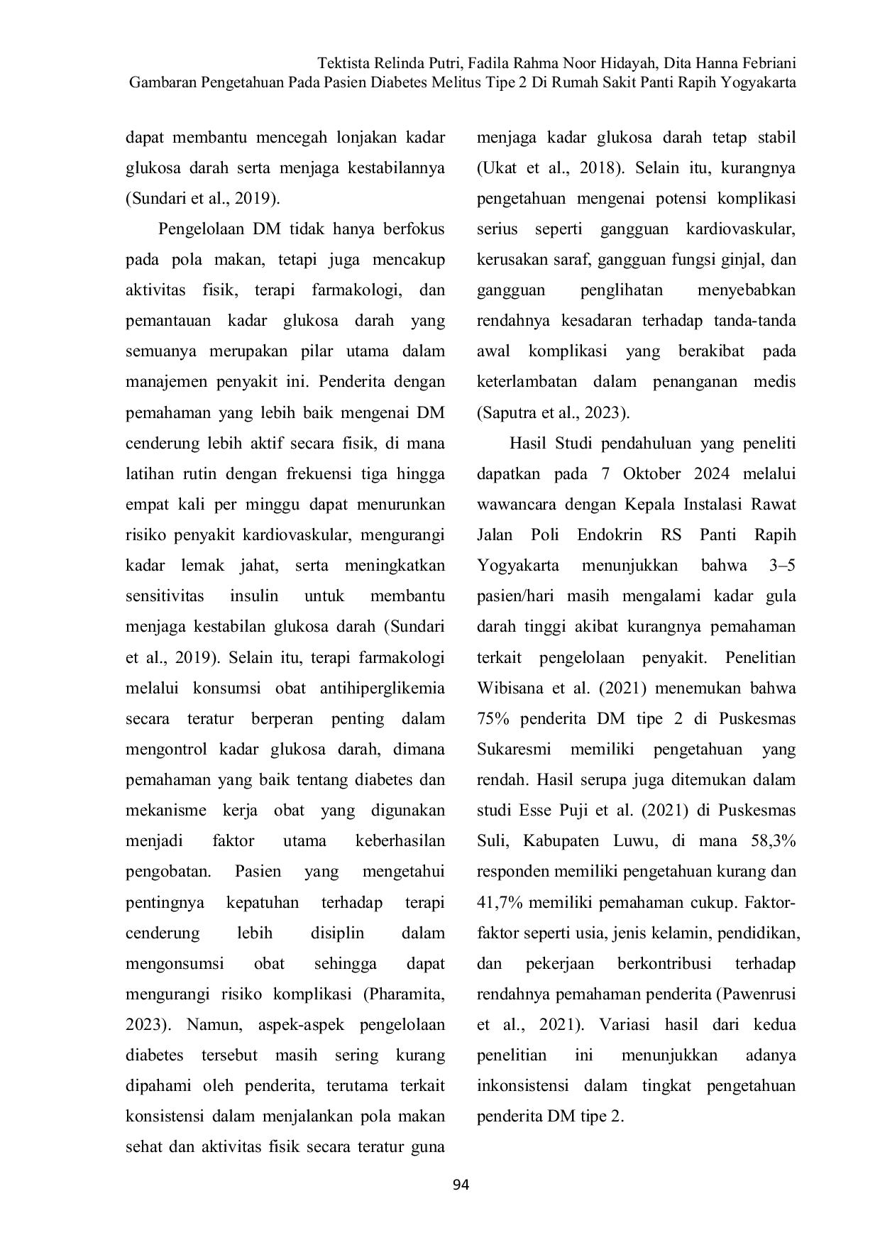 JURIS Gambaran Pengetahuan Pada Pasien Diabetes Melitus Tipe 2 di Rumah Sakit Panti Rapih Yogyakarta
