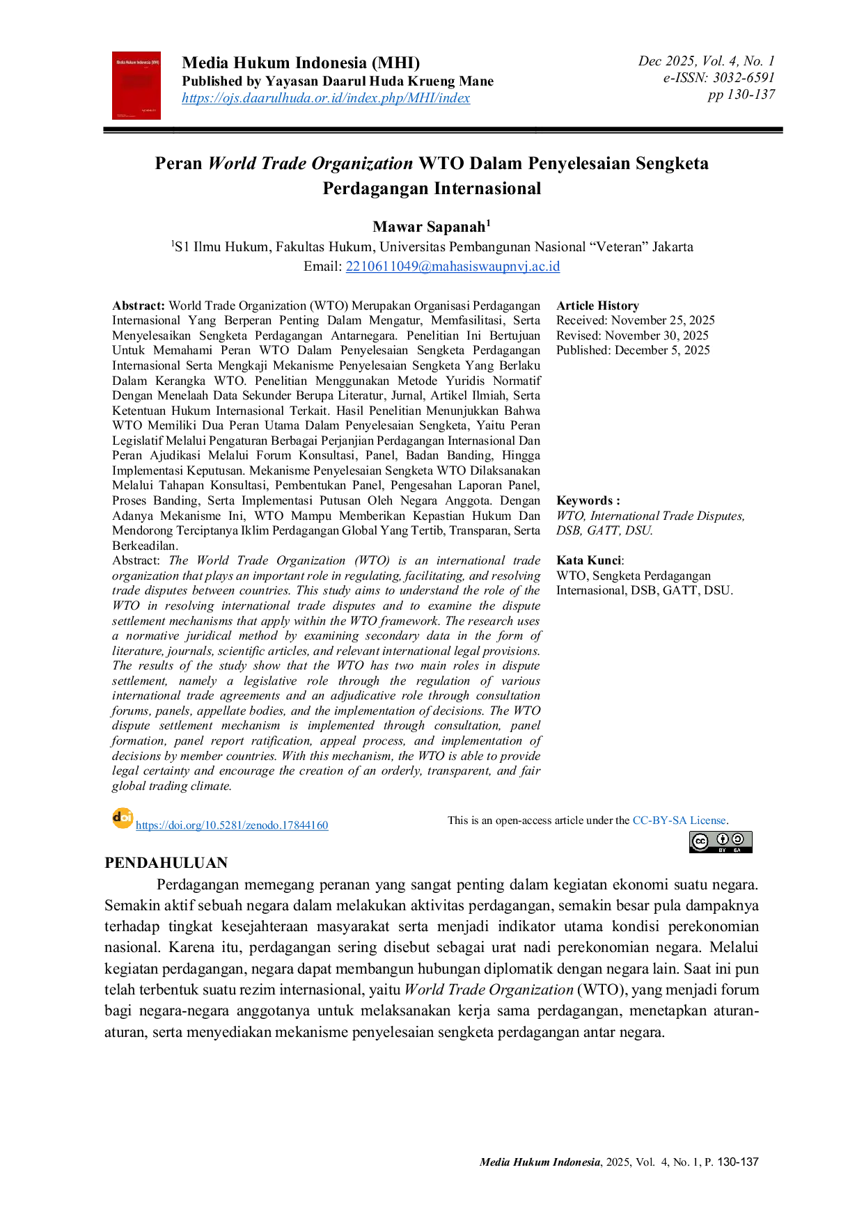 JURIS Peran World Trade Organization WTO Dalam Penyelesaian Sengketa Perdagangan Internasional