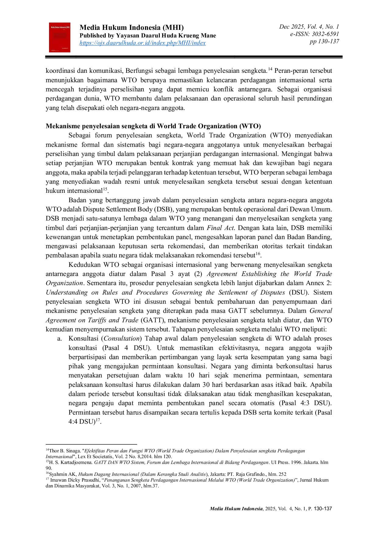 JURIS Peran World Trade Organization WTO Dalam Penyelesaian Sengketa Perdagangan Internasional