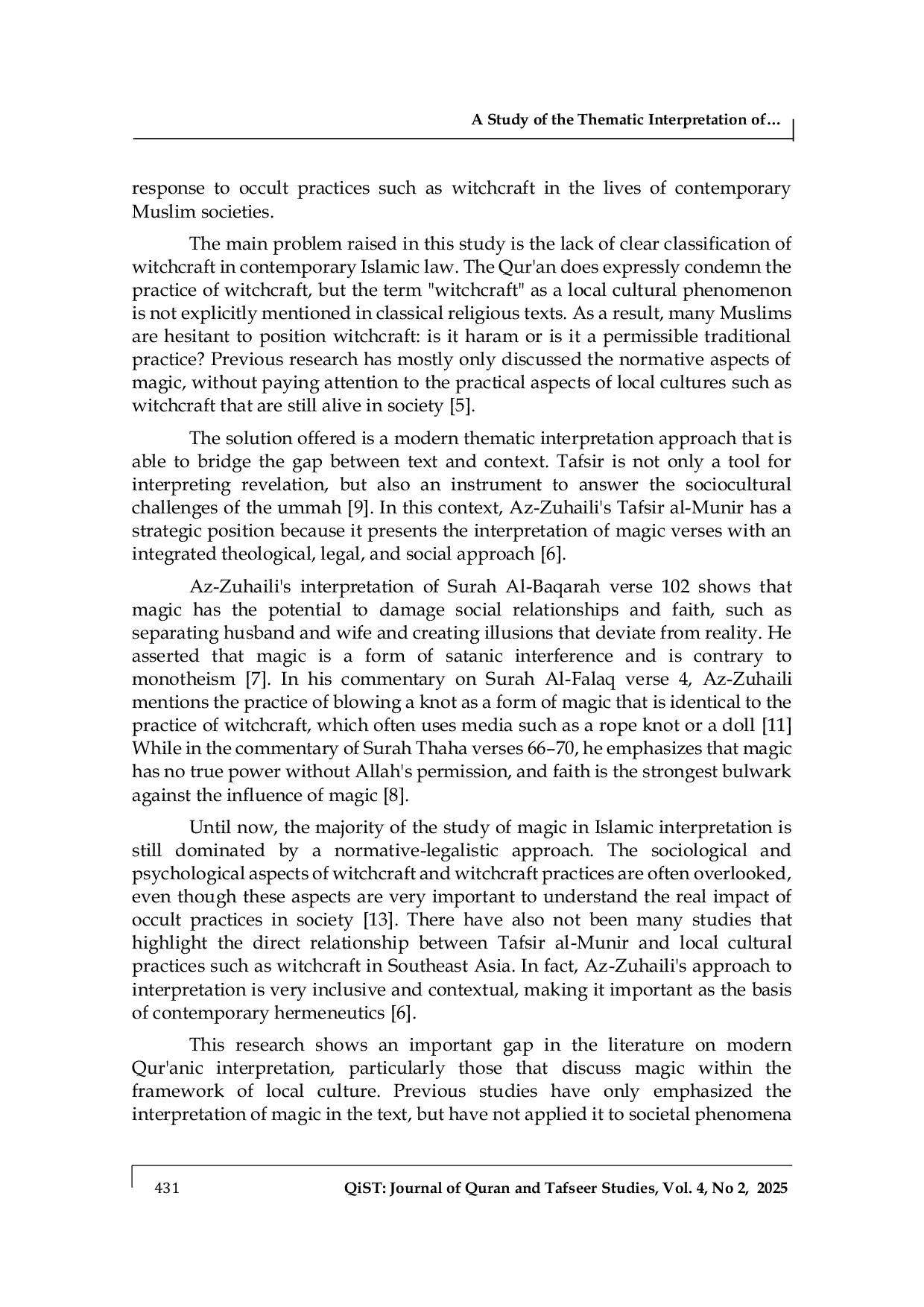 JURIS A Study of the Thematic Interpretation of Wahbah Az Zuhaili on Magic and Santet Verses in the Socio Religious Context in Indonesia