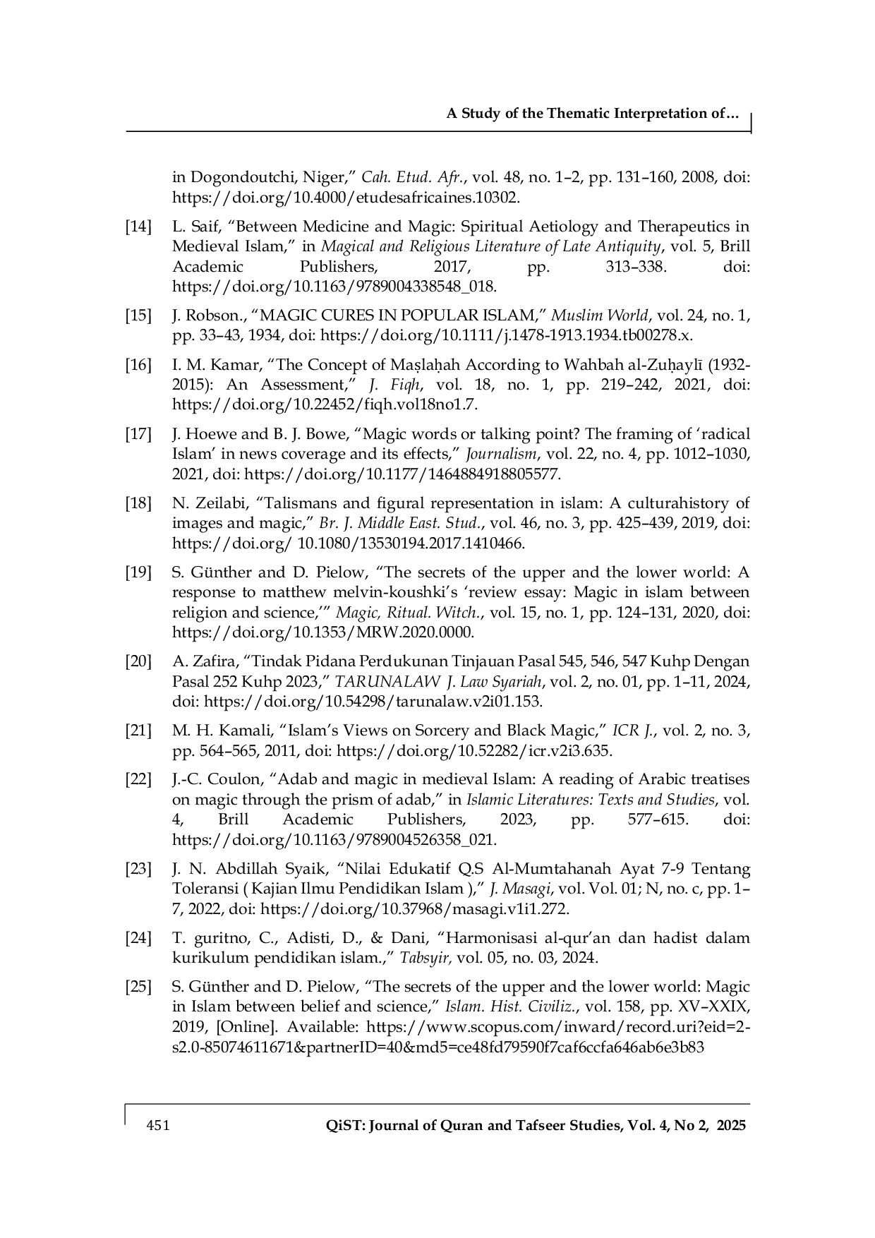 JURIS A Study of the Thematic Interpretation of Wahbah Az Zuhaili on Magic and Santet Verses in the Socio Religious Context in Indonesia